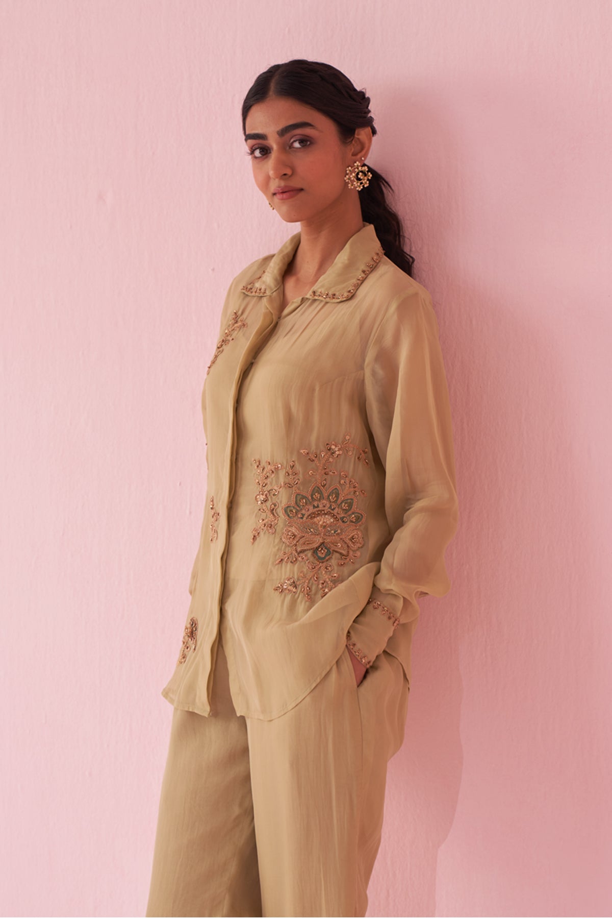 GULMINA GREEN SHIRT PANT SET