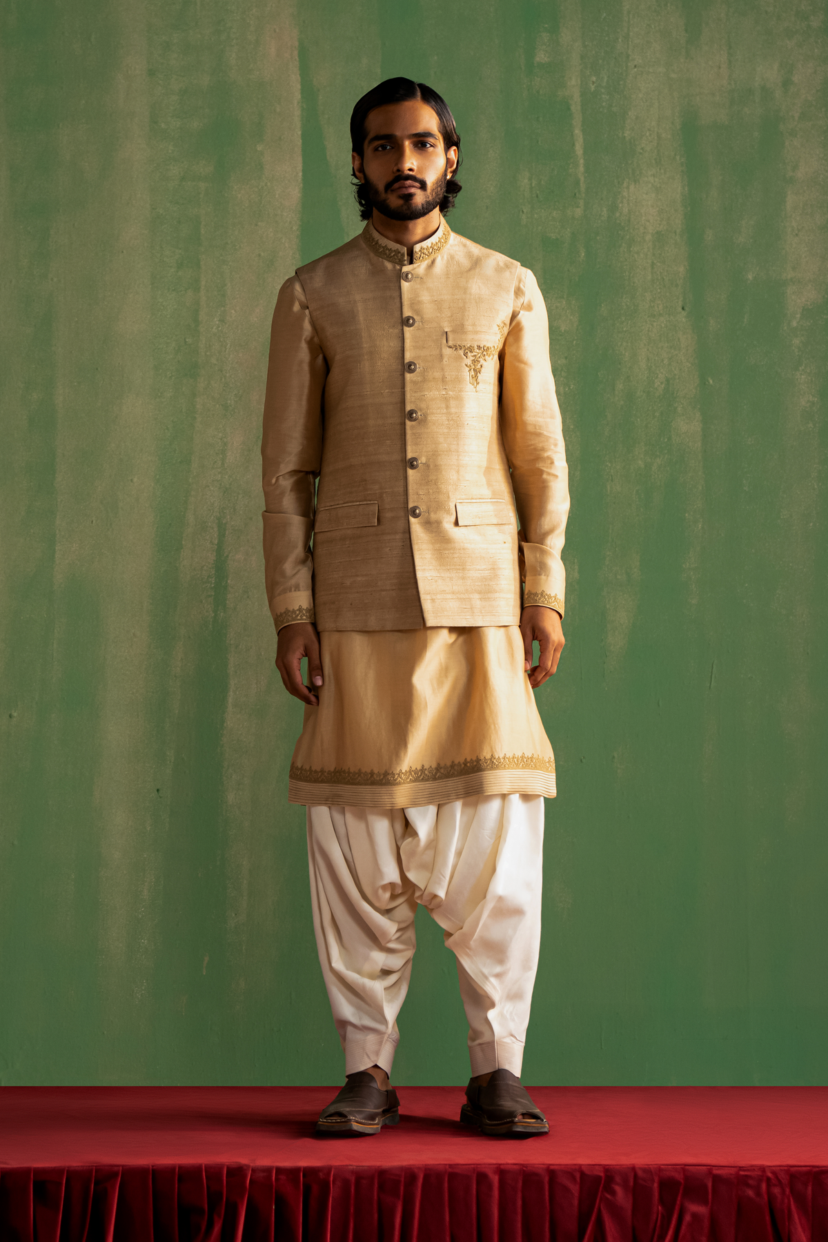 RANVIR BEIGE BUNDI SET
