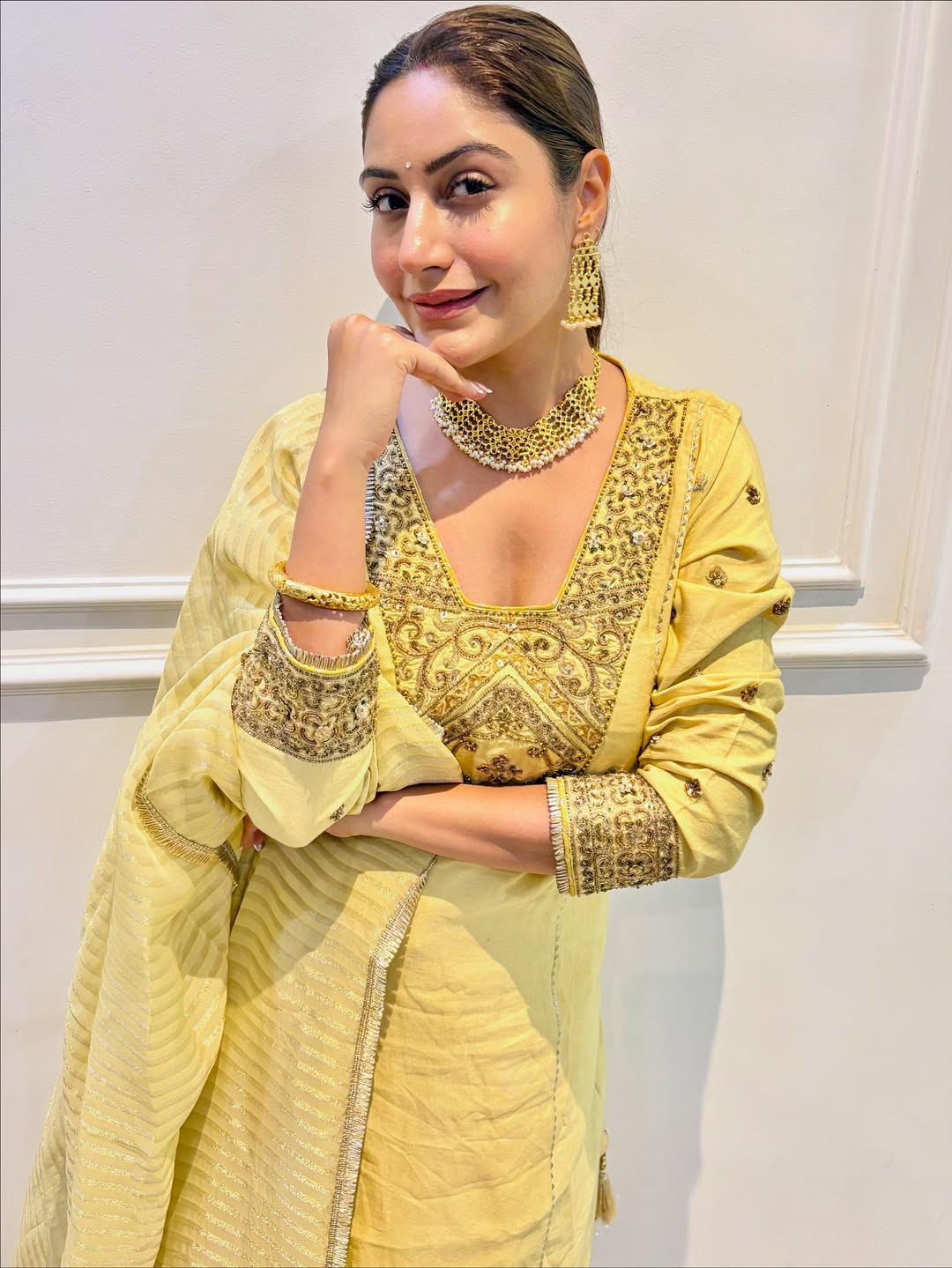 SURBHI CHANDNA IN GULNAR YELLOW KURTA SET