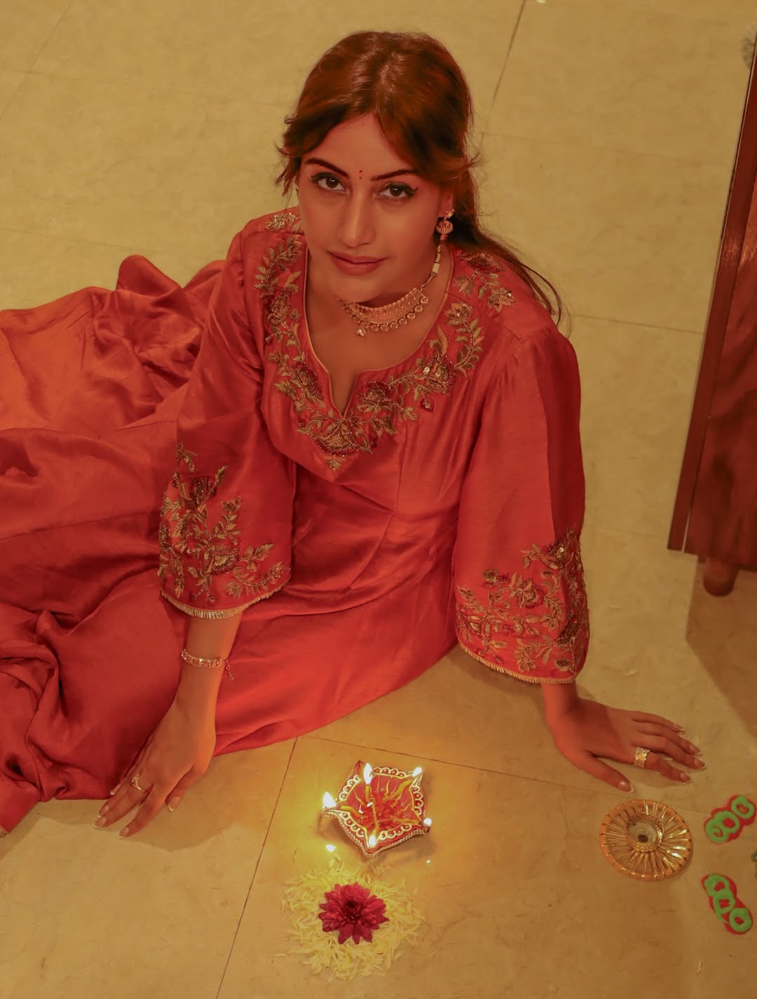 SURBHI CHANDNA IN KAAVYA RUST ANARKALI SET