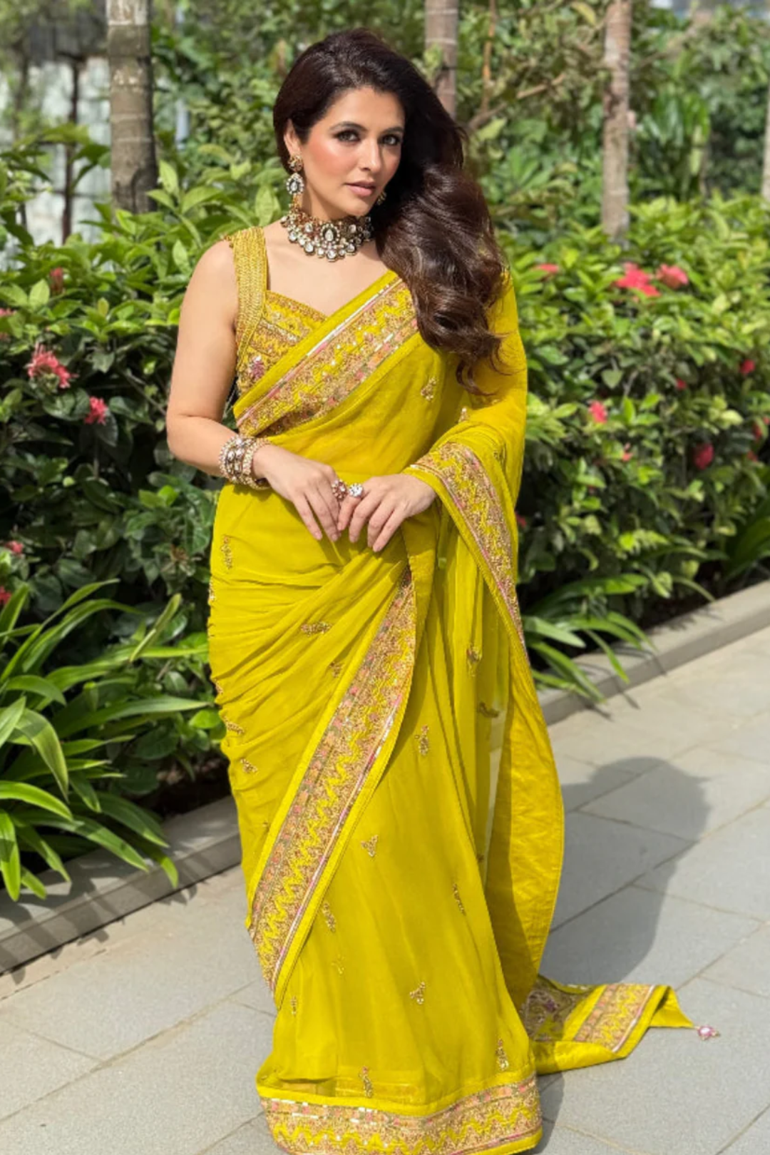 Natasha Luthra In Rangeela Lime Green Saree
