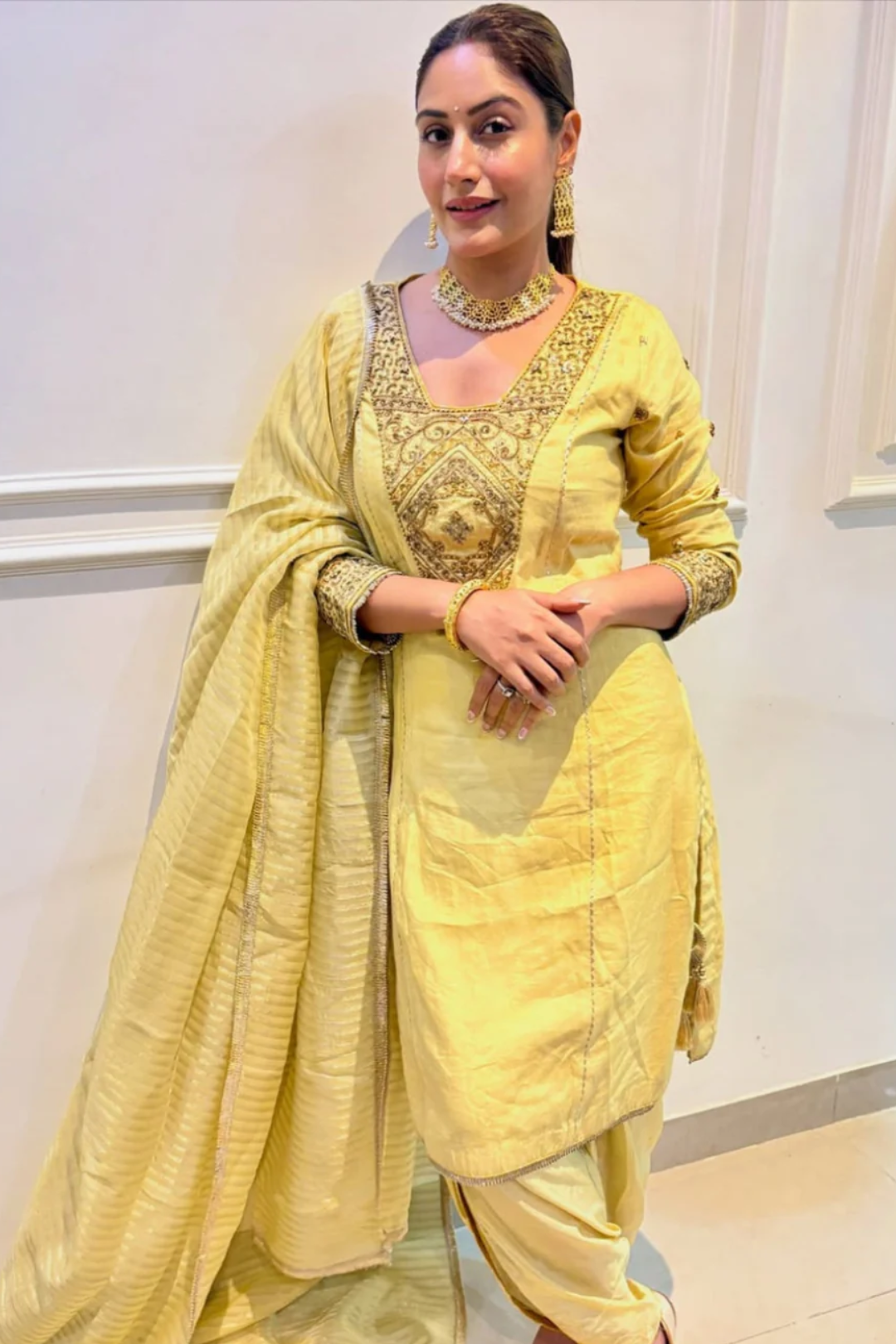 SURBHI CHANDNA IN GULNAR YELLOW KURTA SET