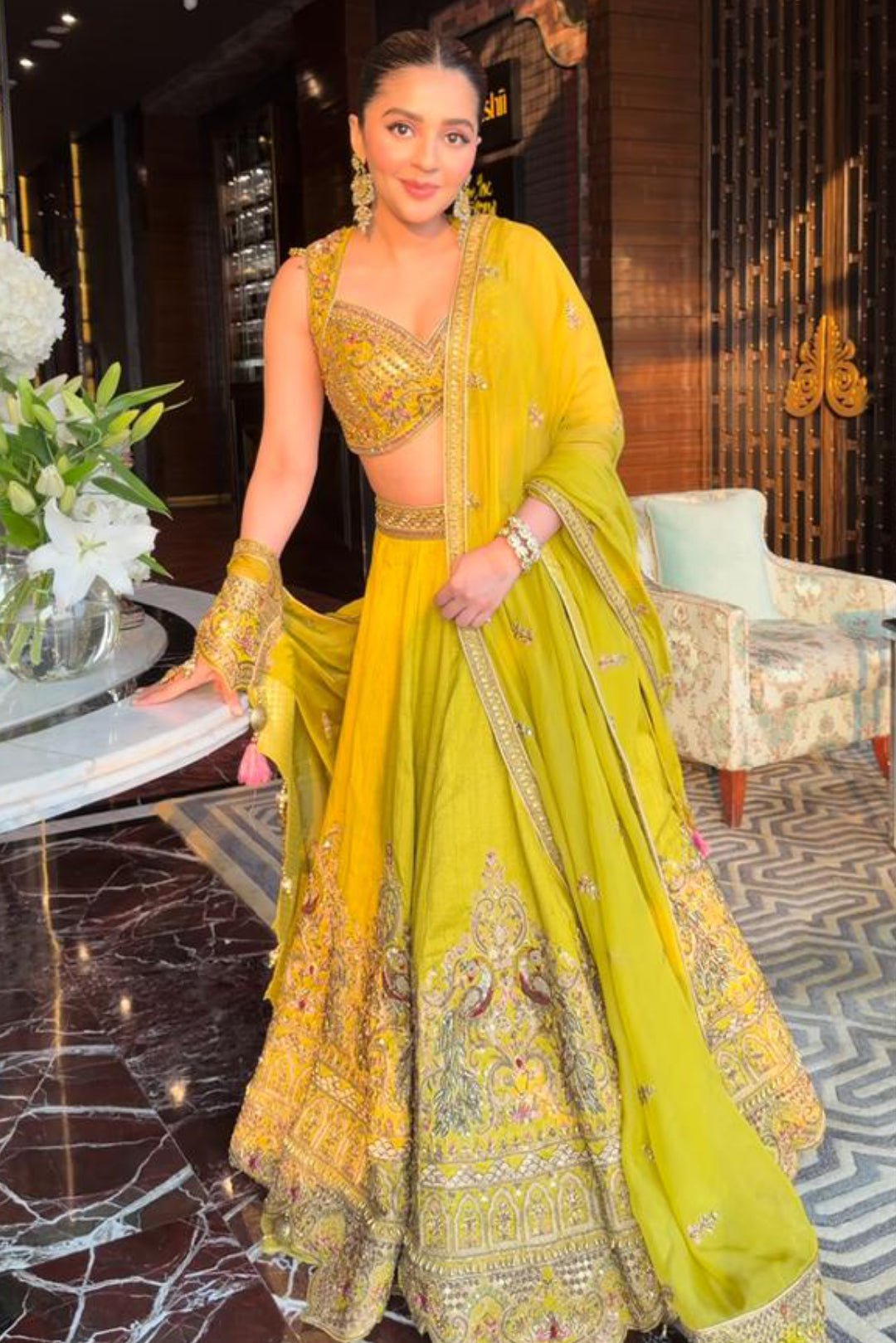 Isha multani in Mor Lime Green Lehenga Set