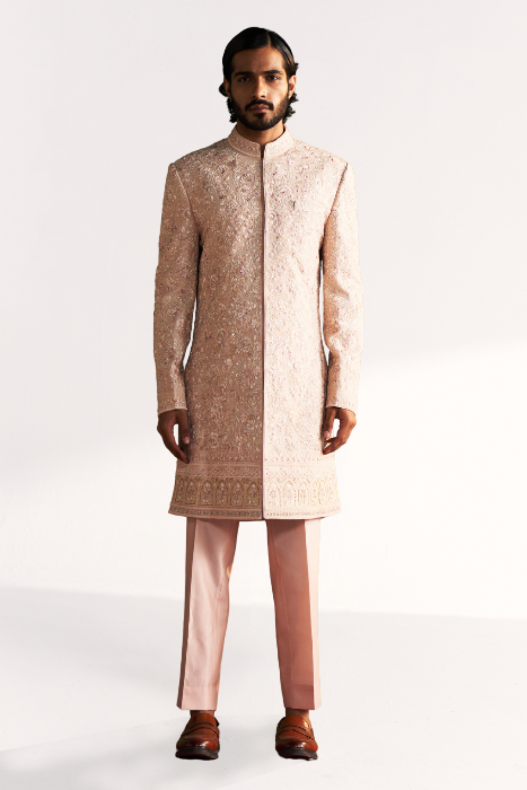 Lakshay Peach Achkan Set