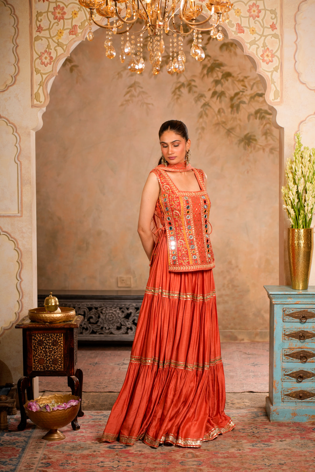 ZIYA PEACH ORANGE LEHENGA SET