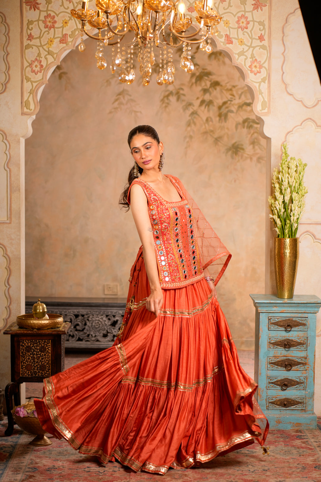 ZIYA PEACH ORANGE LEHENGA SET