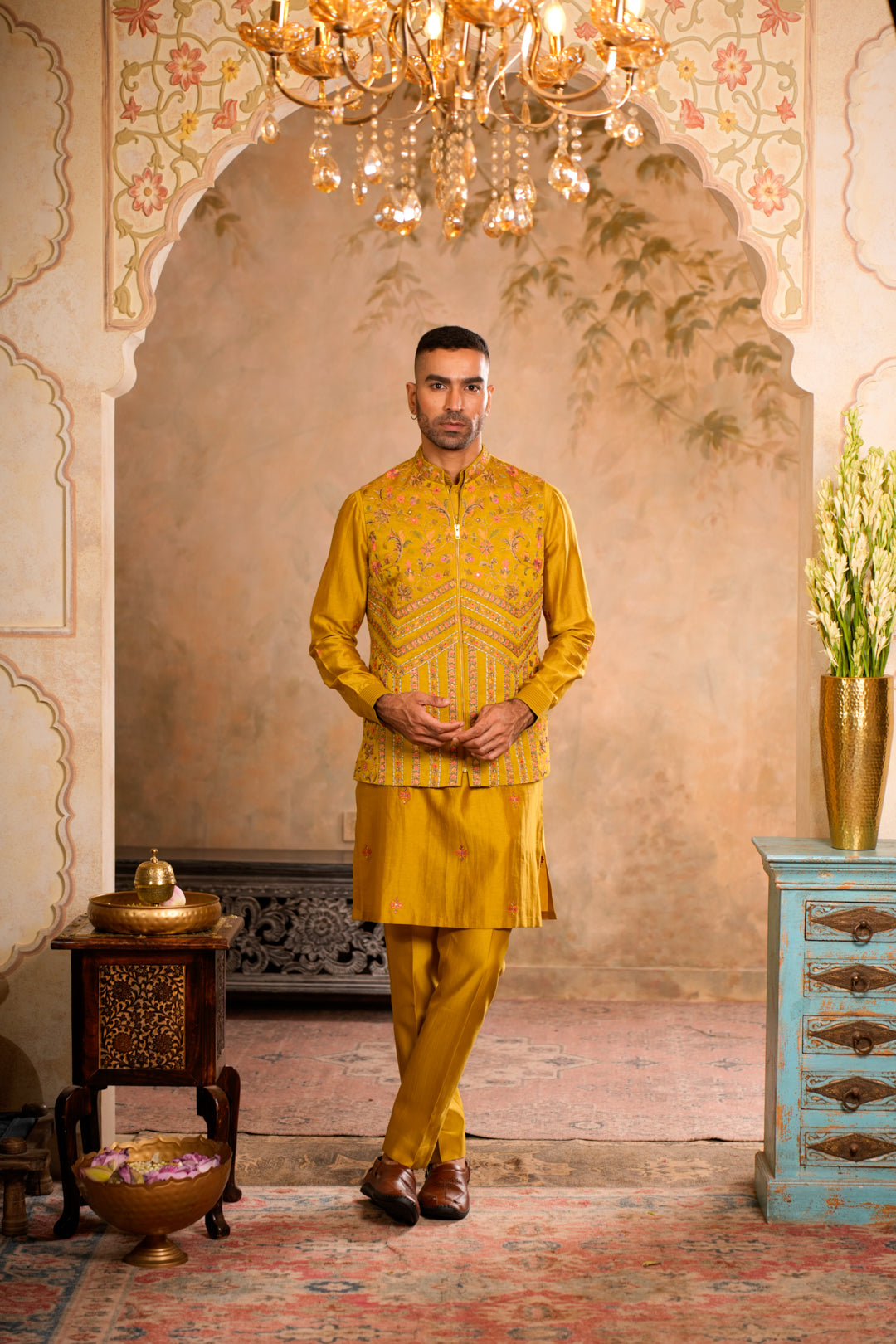 VEER GREENISH YELLOW NEHRU JACKET SET