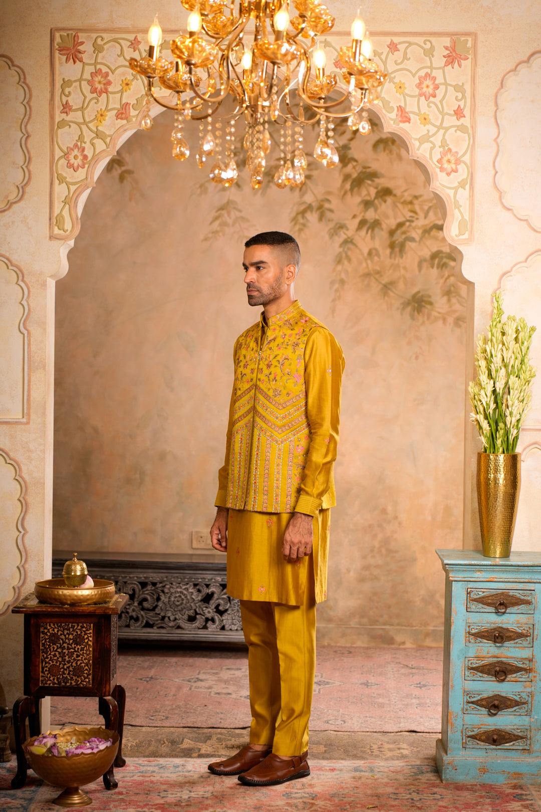 VEER GREENISH YELLOW NEHRU JACKET SET
