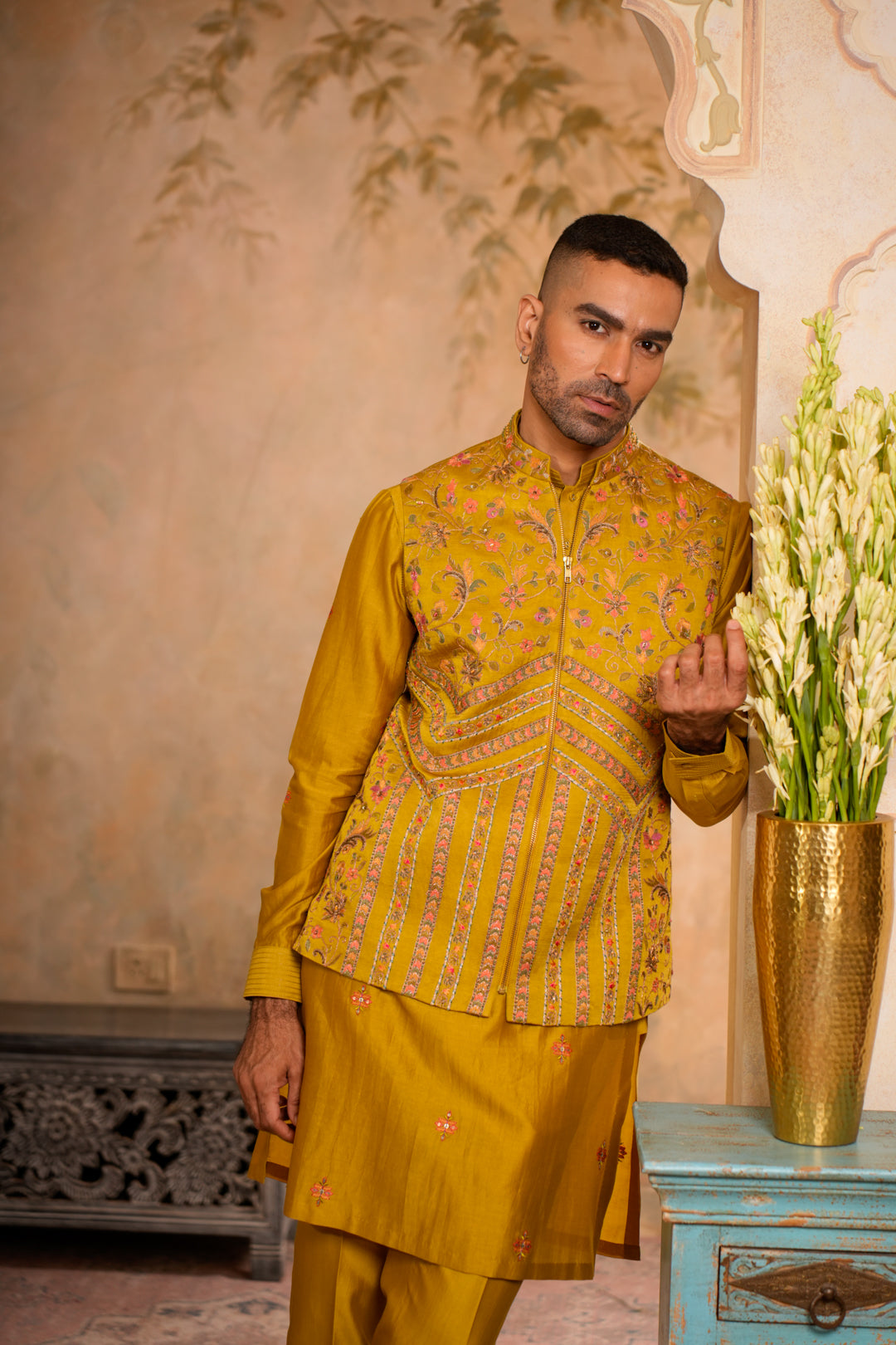 VEER GREENISH YELLOW NEHRU JACKET SET