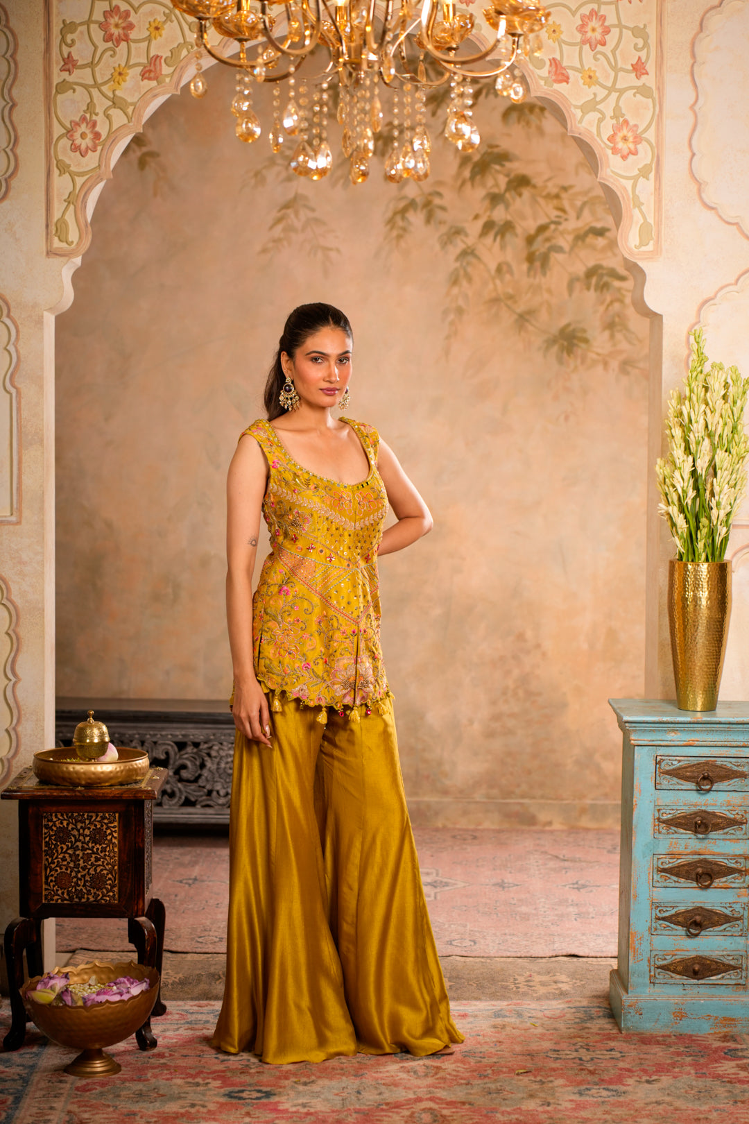 KESAR GREENISH YELLOW SHARARA SET