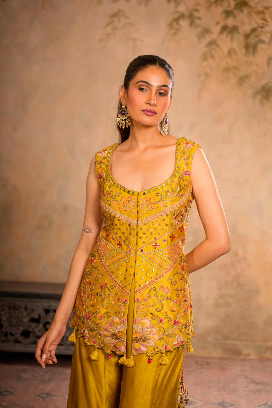 KESAR GREENISH YELLOW SHARARA SET
