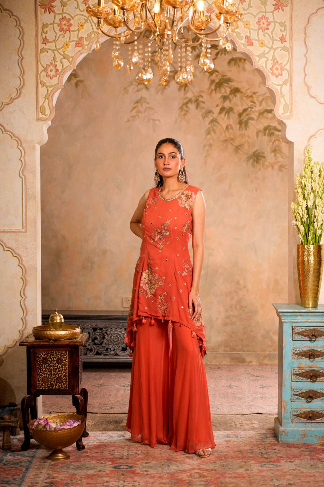 JHALAK PEACH ORANGE SHARARA SET