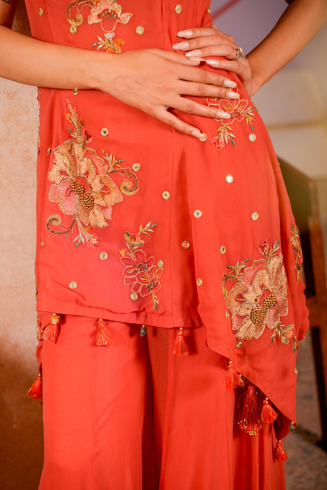 JHALAK PEACH ORANGE SHARARA SET