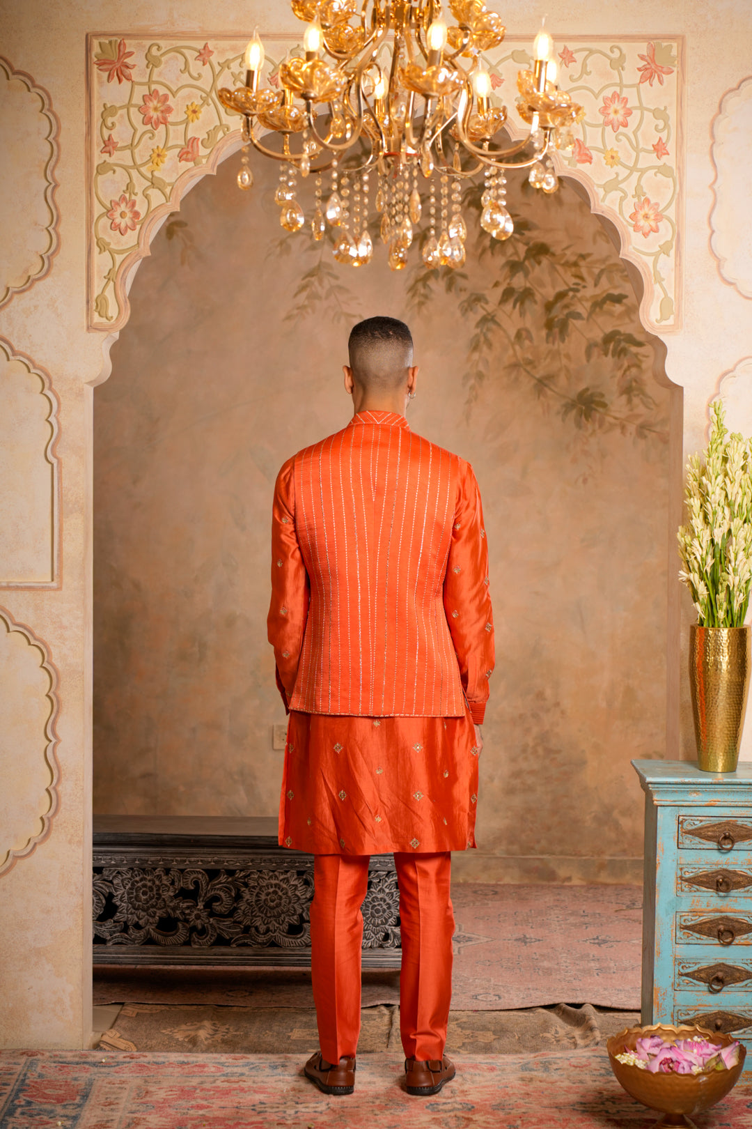 VEER PEACH ORANGE NEHRU JACKET SET