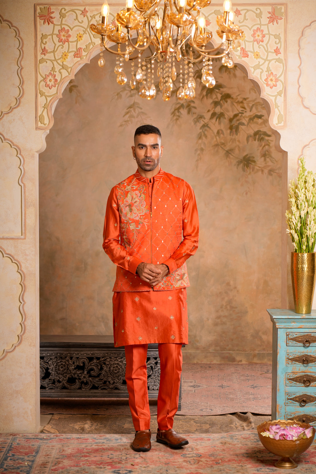 VEER PEACH ORANGE NEHRU JACKET SET