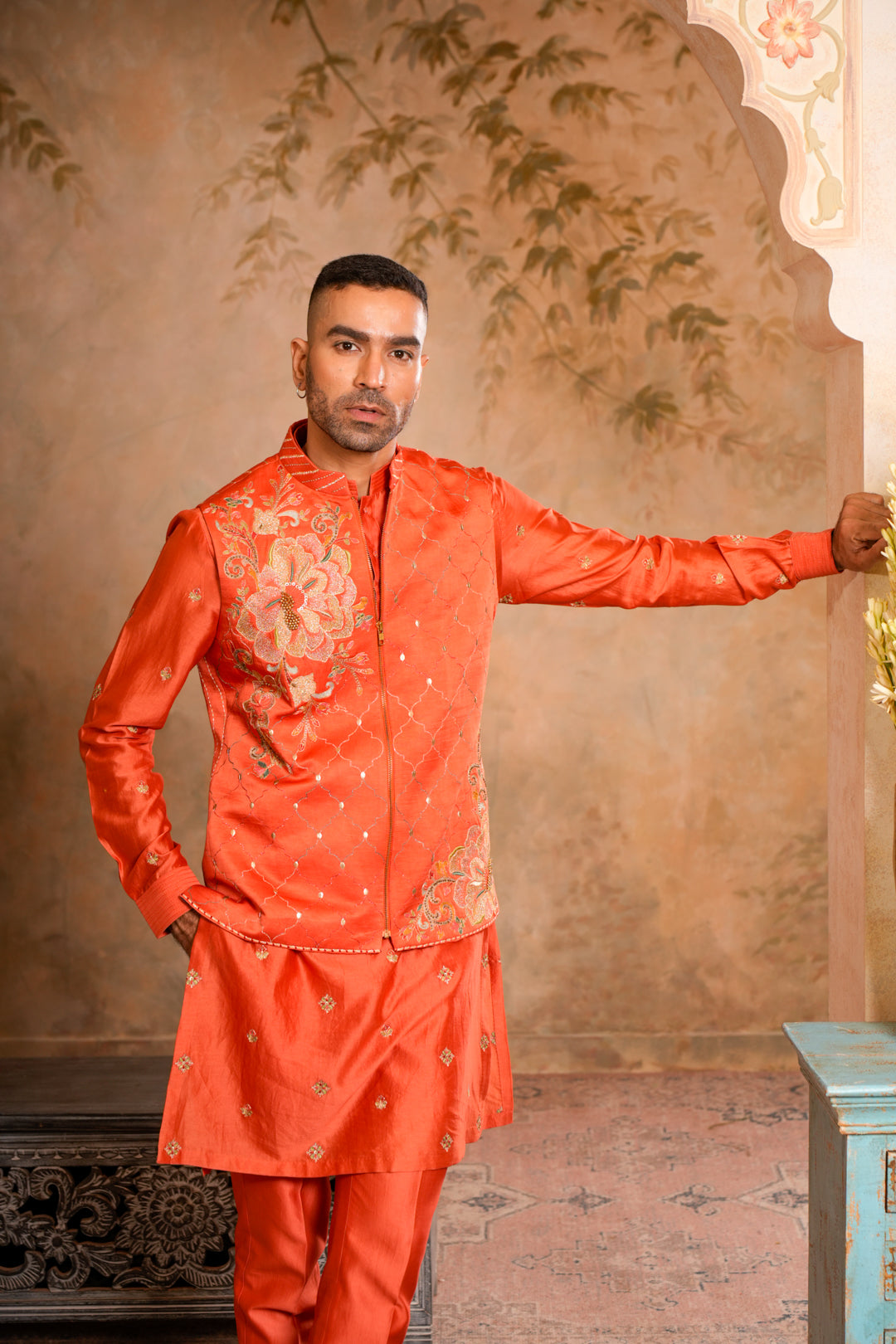 VEER PEACH ORANGE NEHRU JACKET SET
