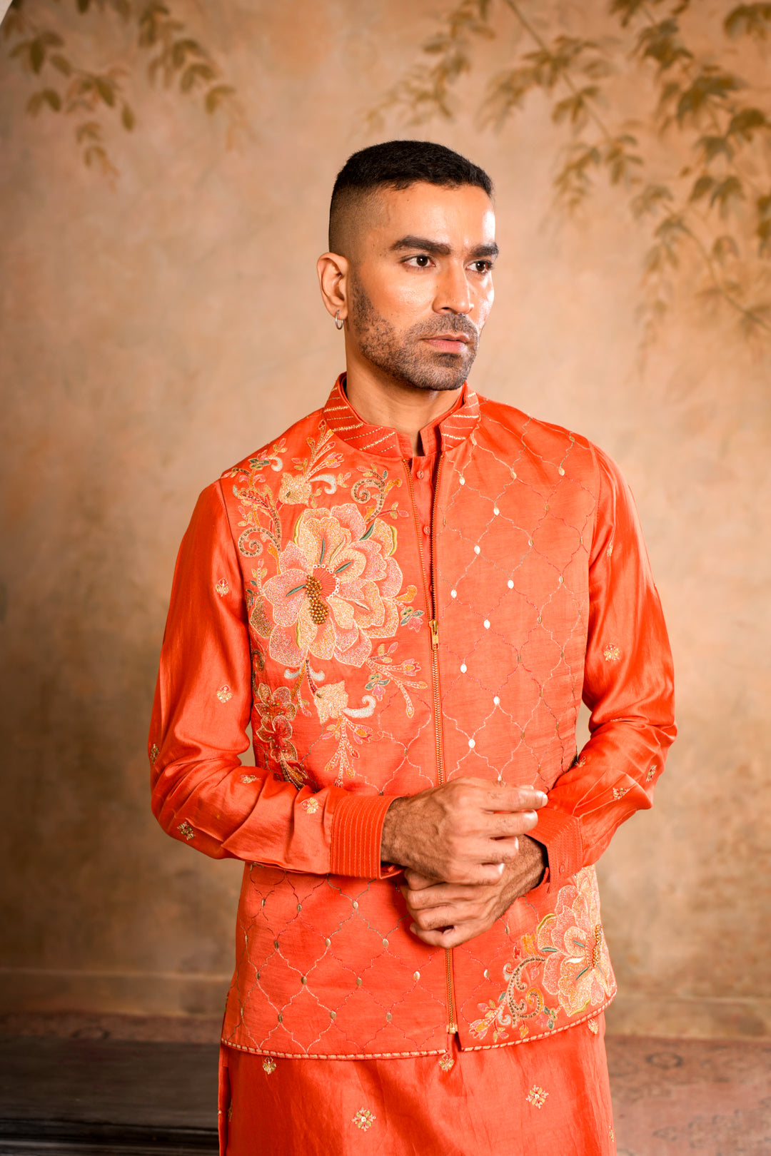 VEER PEACH ORANGE NEHRU JACKET SET