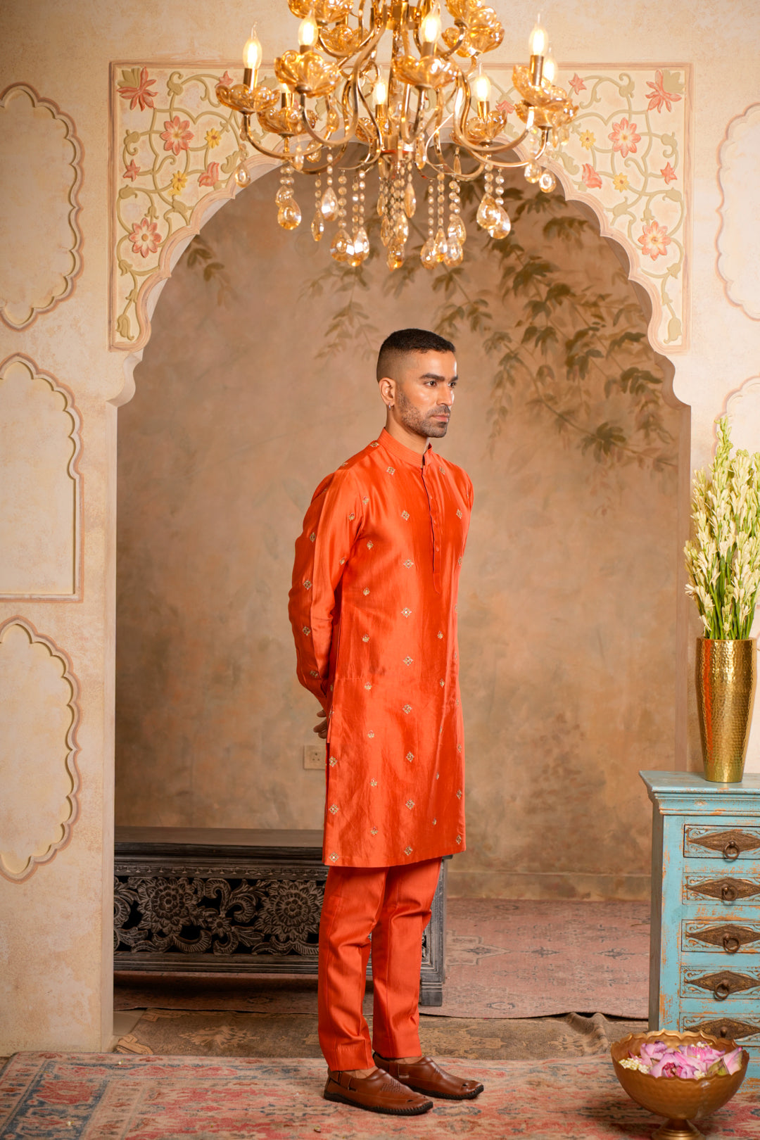 VEER PEACH ORANGE NEHRU JACKET SET