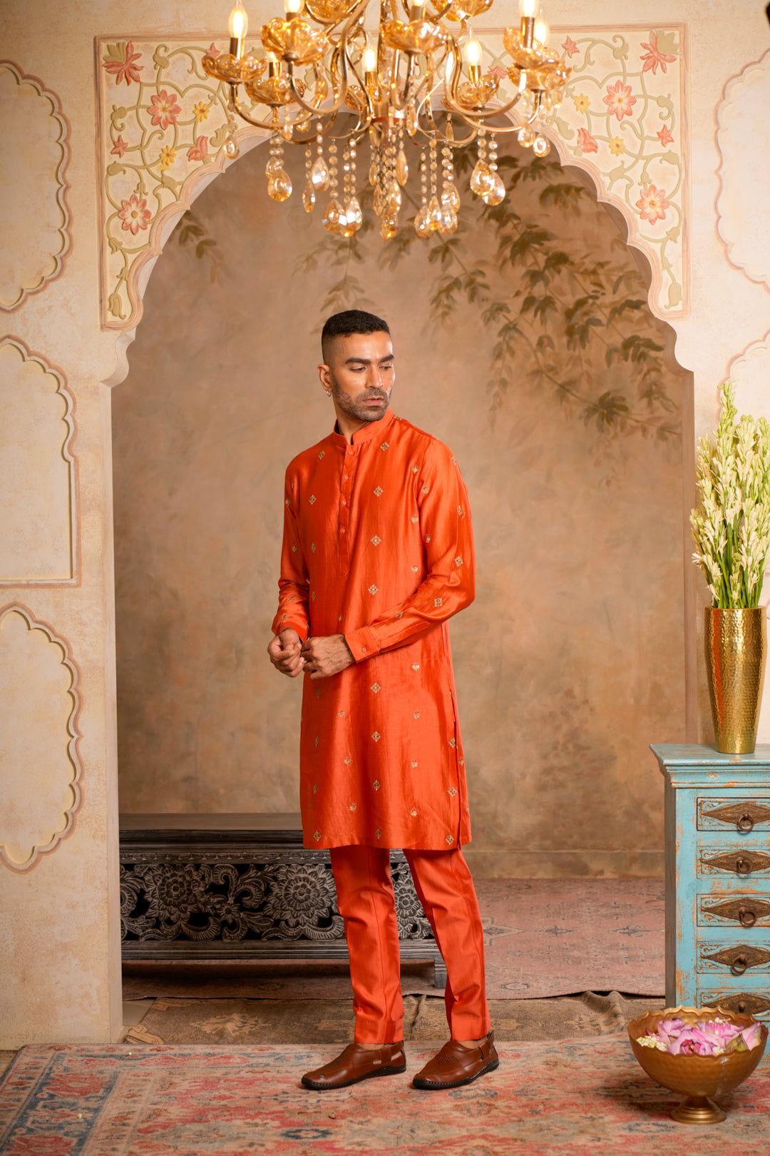 VEER PEACH ORANGE NEHRU JACKET SET