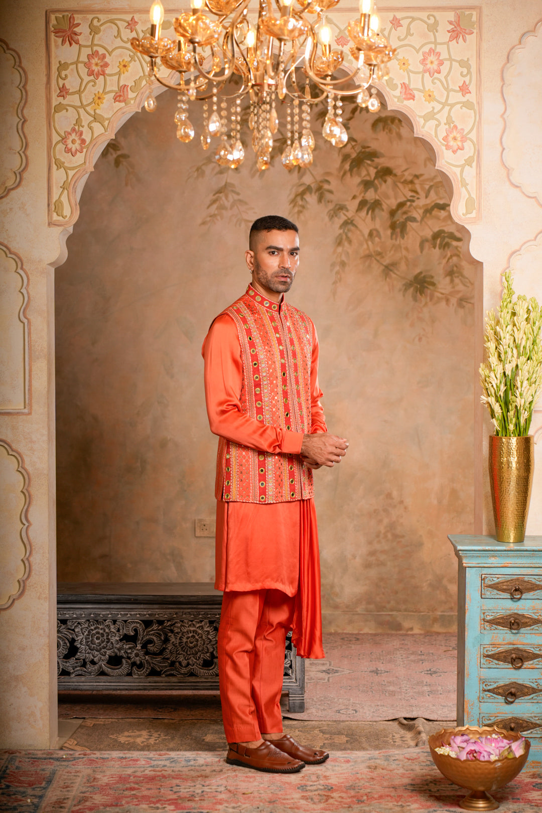 SAMAR PEACH ORANGE NEHRU JACKET SET