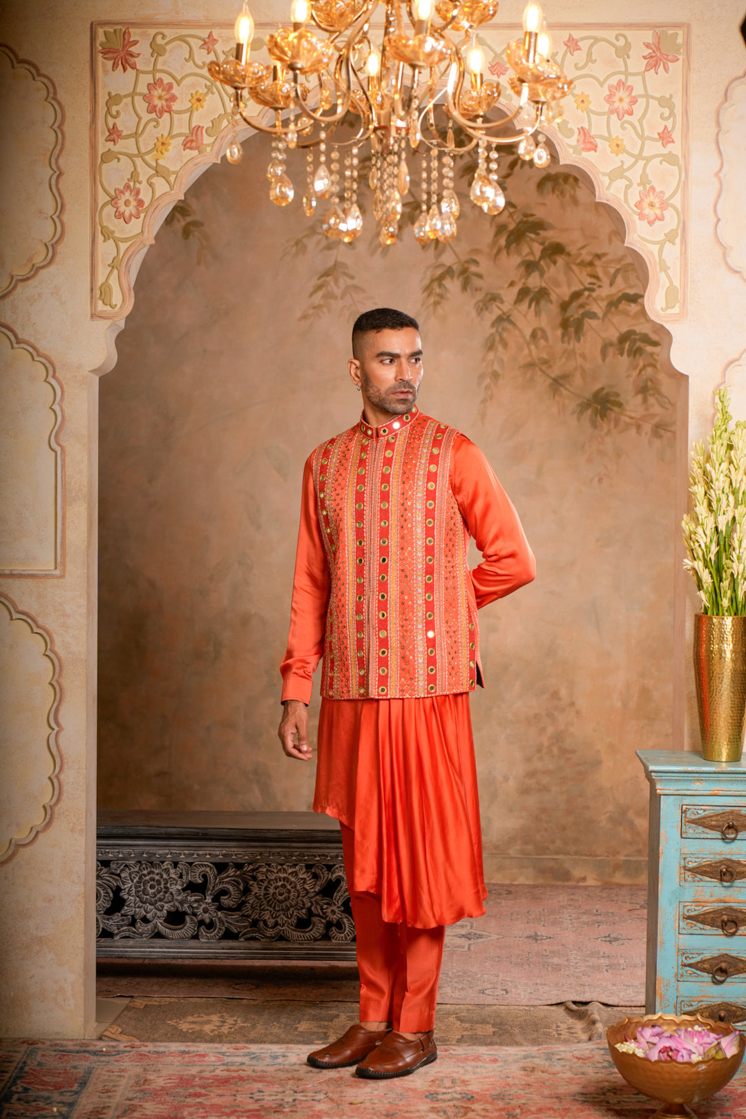 SAMAR PEACH ORANGE NEHRU JACKET SET