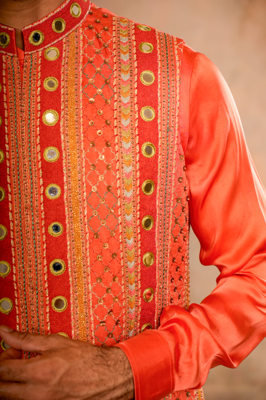 SAMAR PEACH ORANGE NEHRU JACKET SET