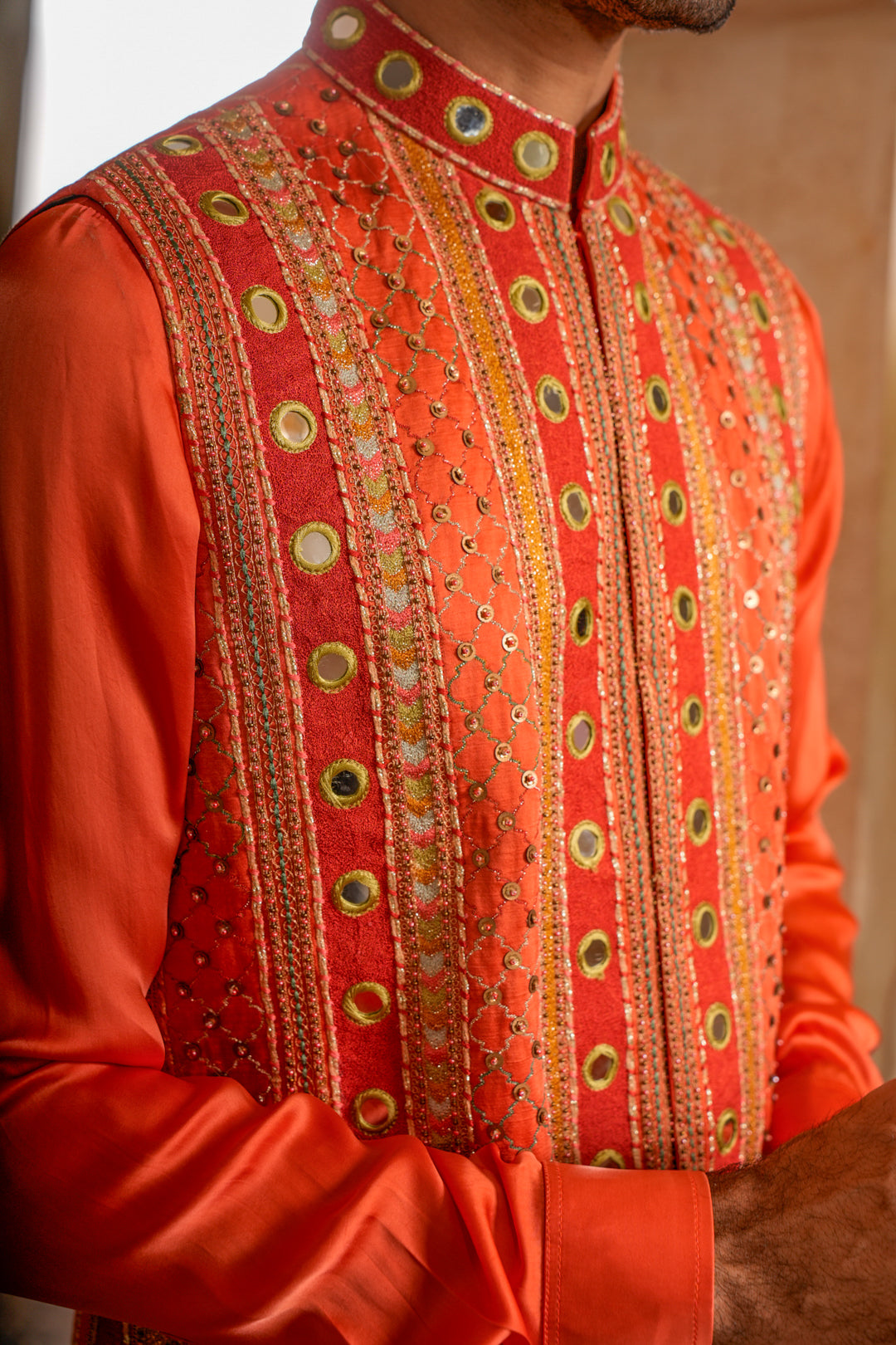SAMAR PEACH ORANGE NEHRU JACKET SET