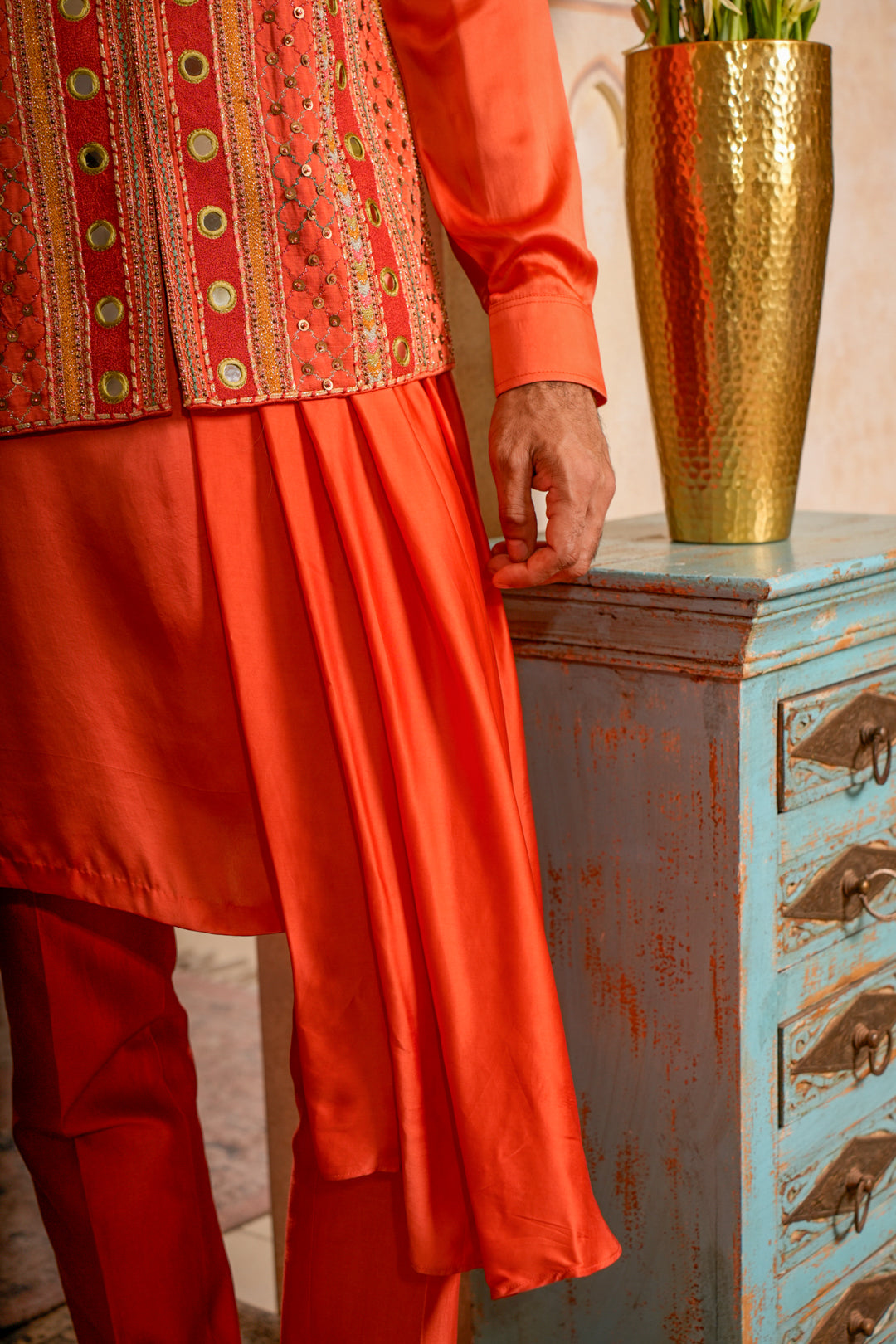 SAMAR PEACH ORANGE NEHRU JACKET SET