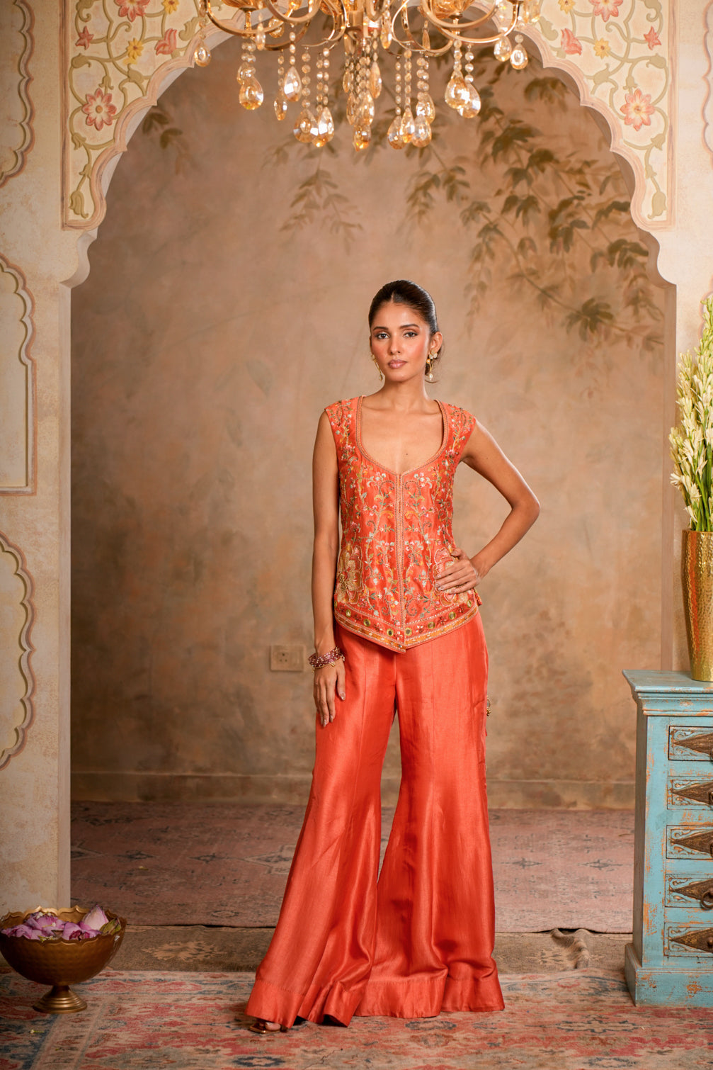 ROOH PEACH ORANGE SHARARA SET