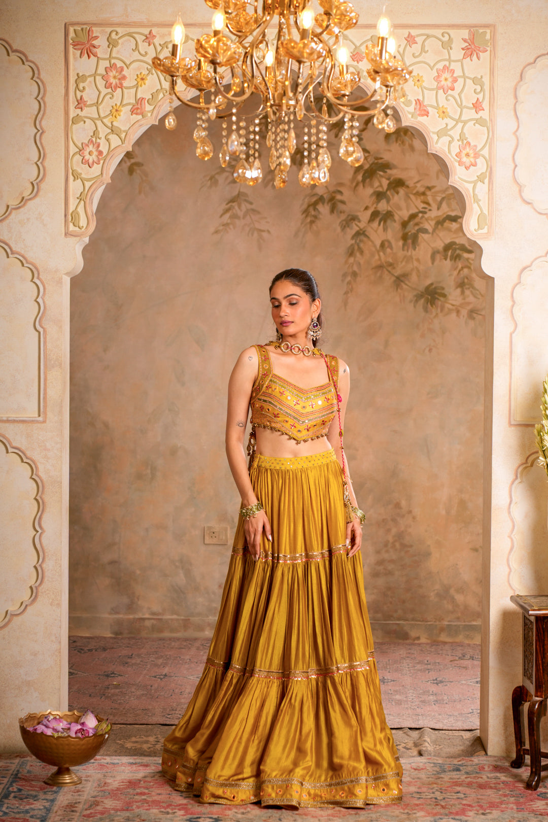 CHAADNI GREENISH YELLOW LEHENGA SET