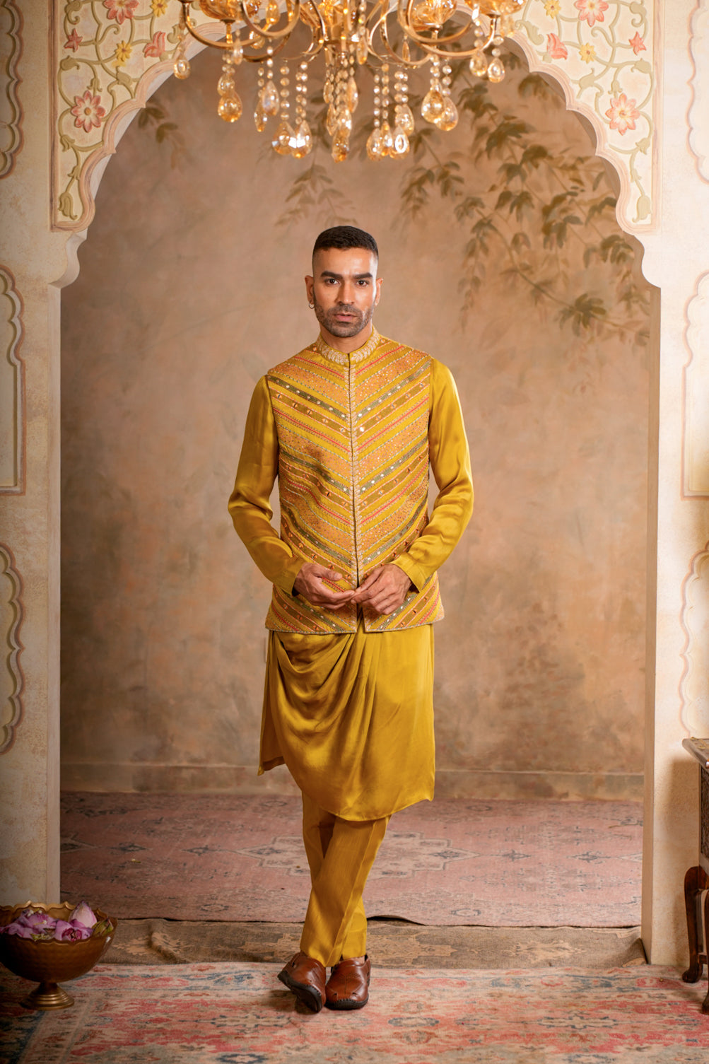 SAMAR GREENISH YELLOW NEHRU JACKET SET
