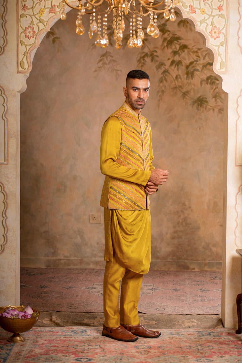 SAMAR GREENISH YELLOW NEHRU JACKET SET