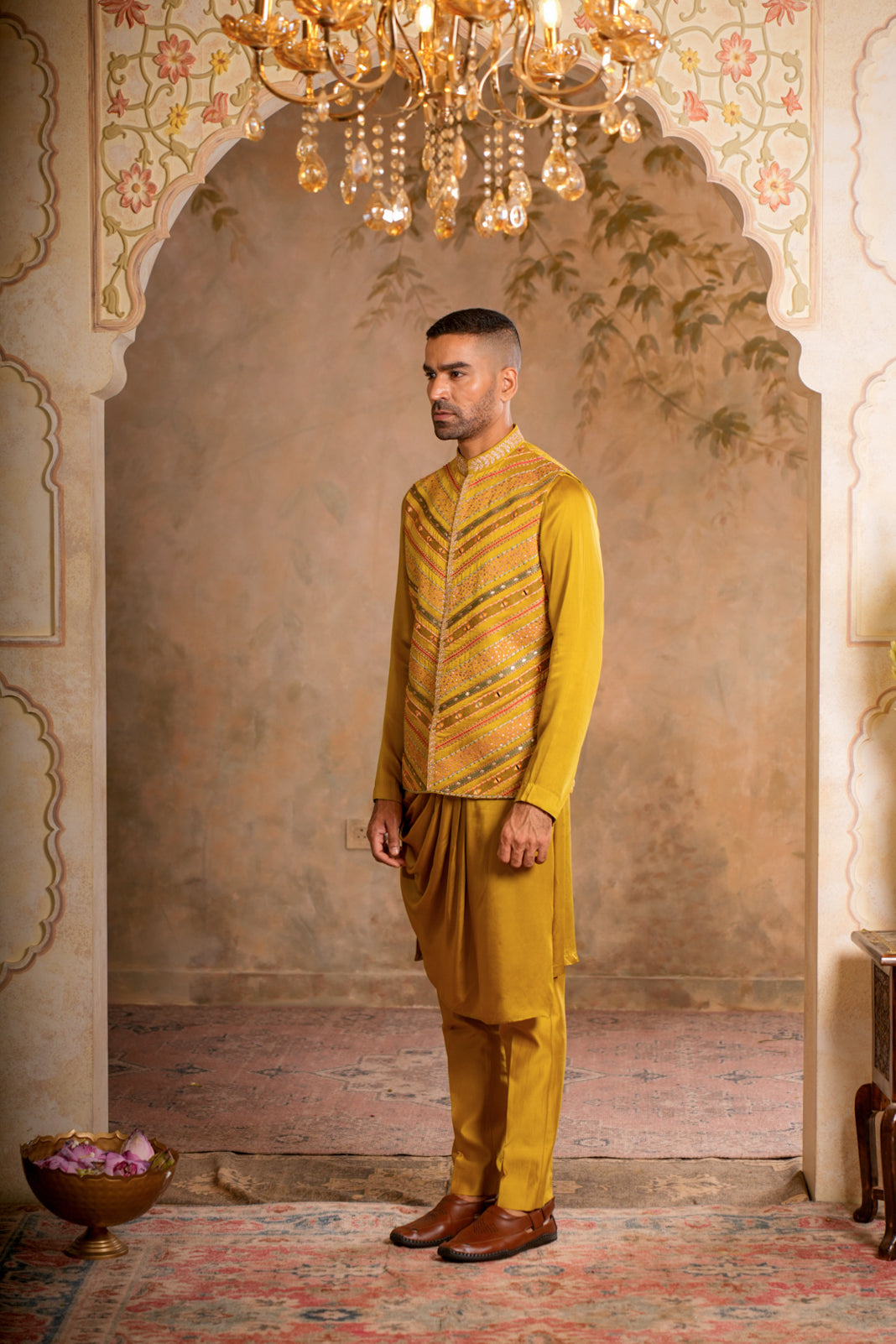 SAMAR GREENISH YELLOW NEHRU JACKET SET