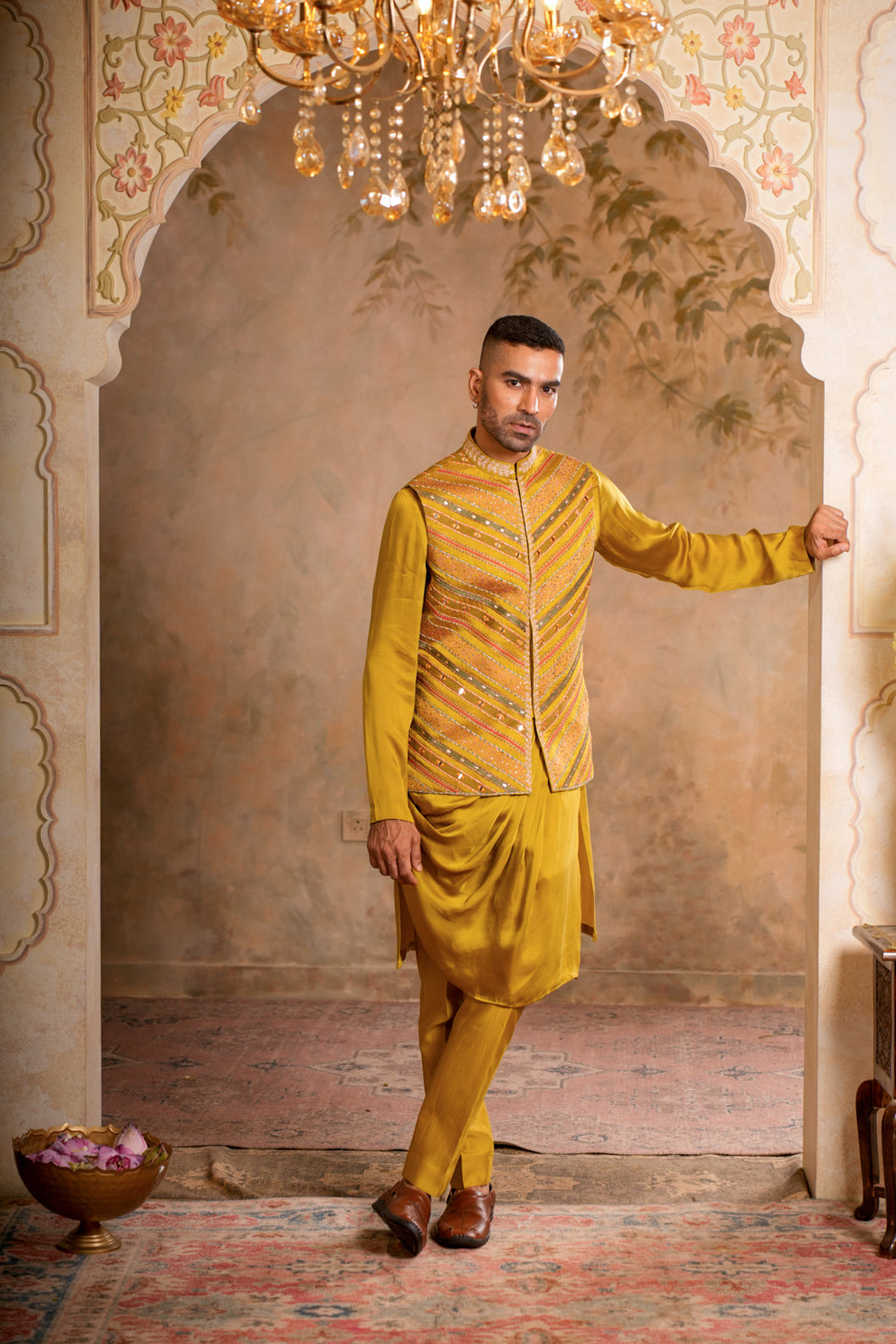 SAMAR GREENISH YELLOW NEHRU JACKET SET