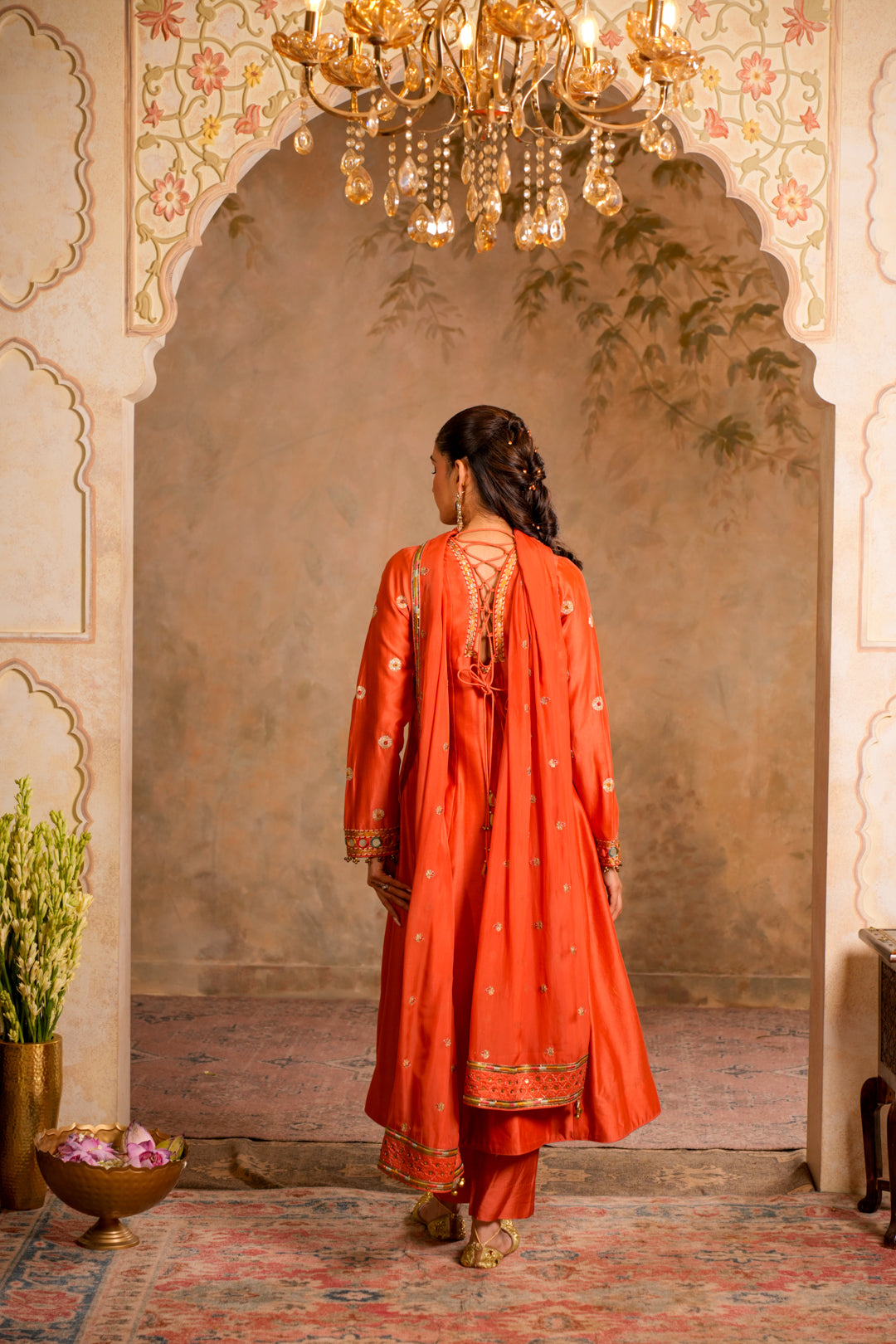 LEHER PEACH ORANGE KURTA SET