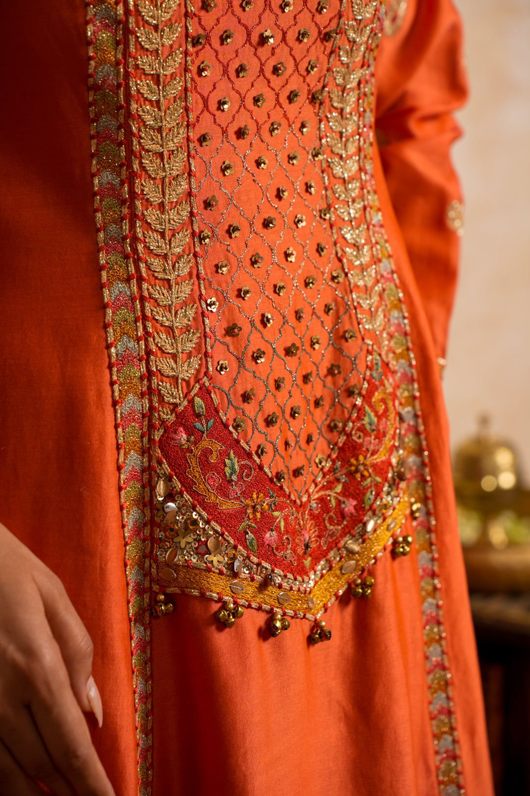 LEHER PEACH ORANGE KURTA SET