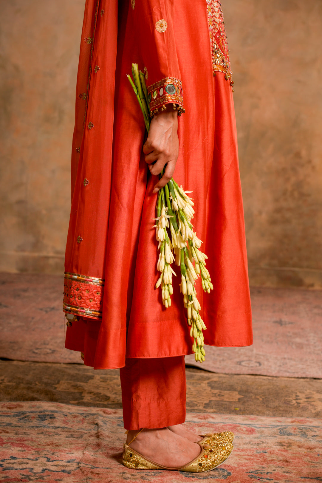 LEHER PEACH ORANGE KURTA SET