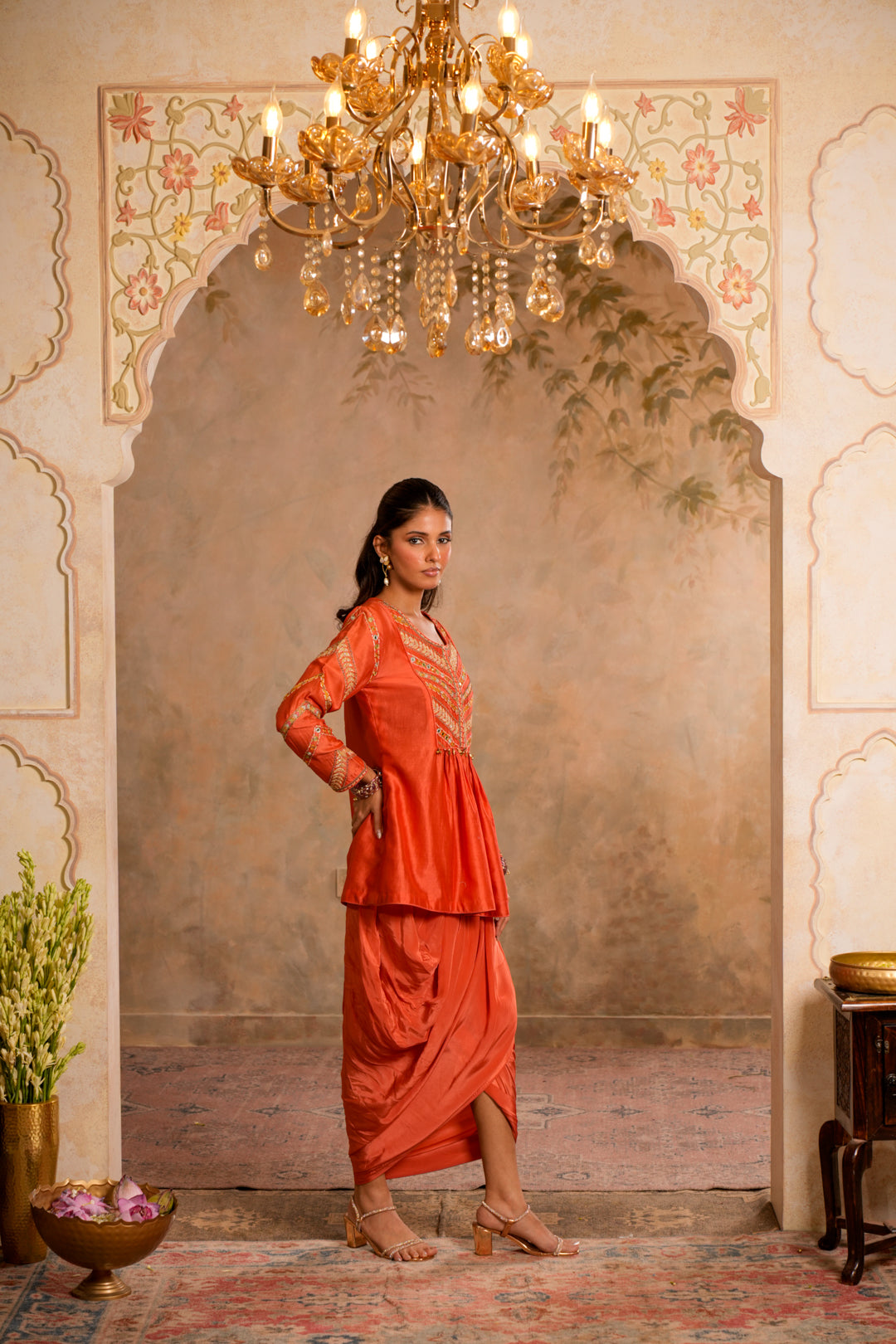 ERA PEACH ORANGE INDO WESTERN SET