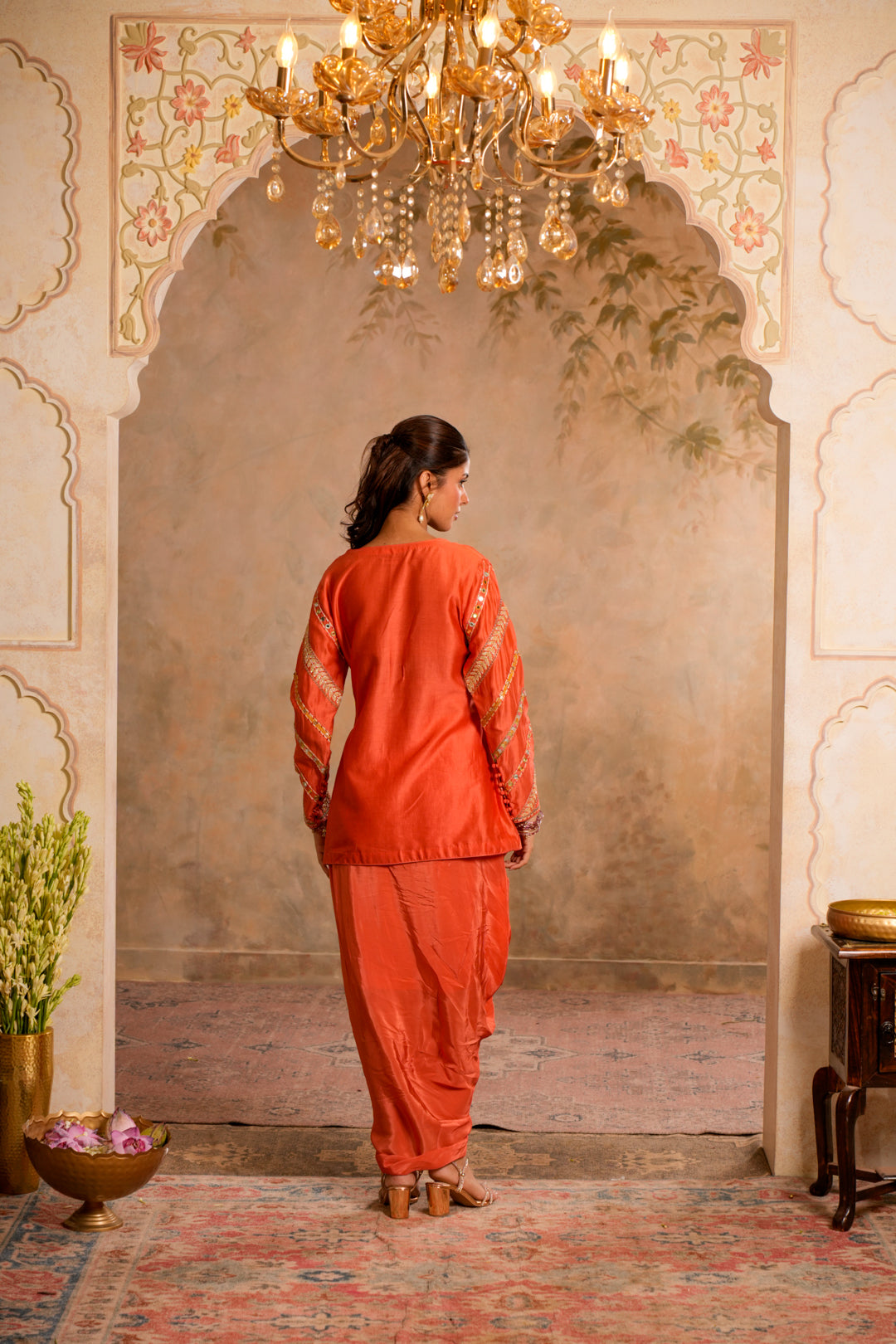 ERA PEACH ORANGE INDO WESTERN SET