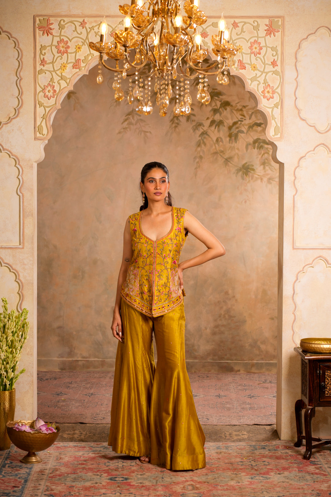 ROOH GREENISH YELLOW SHARARA SET