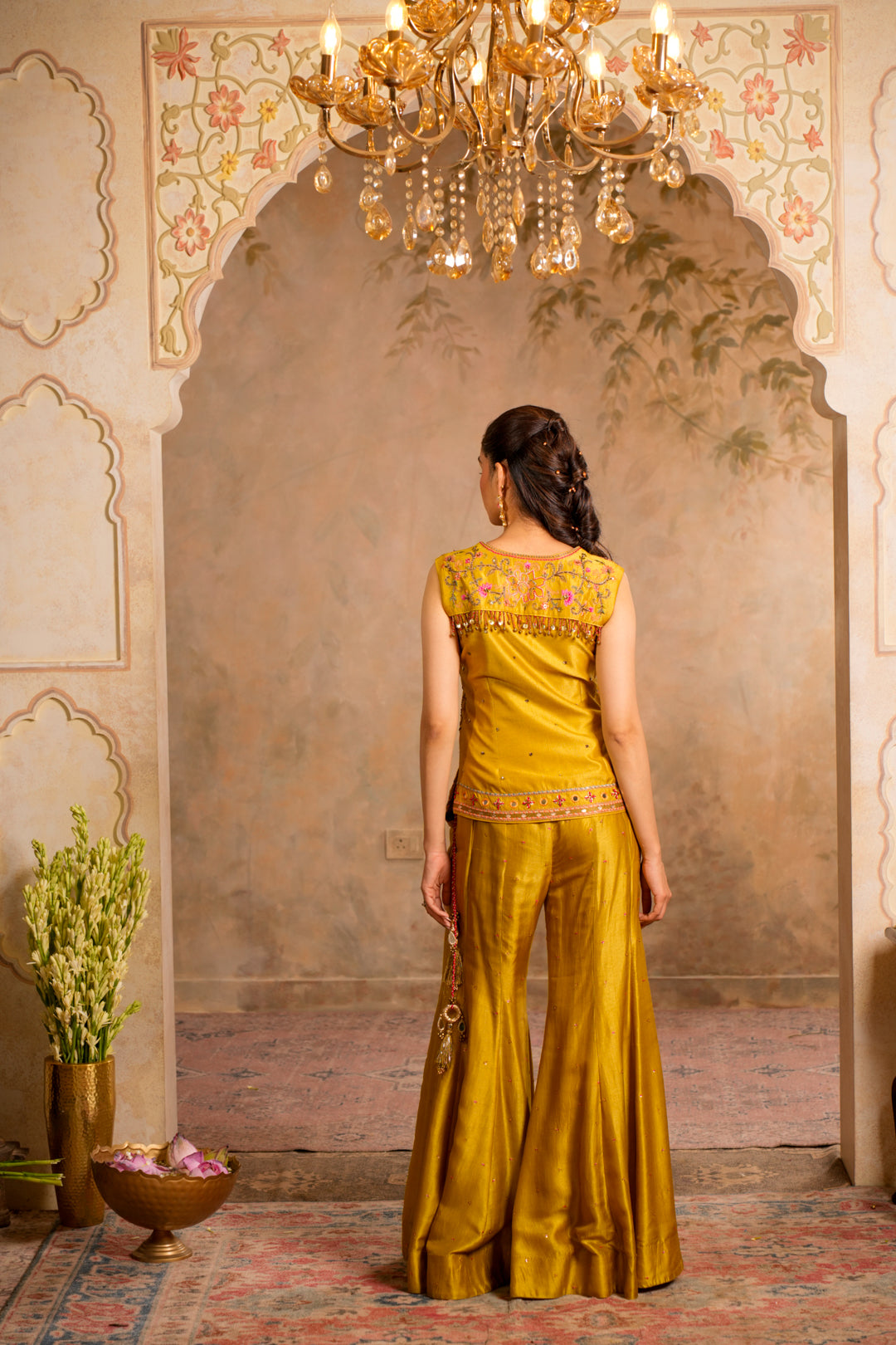 ROOH GREENISH YELLOW SHARARA SET