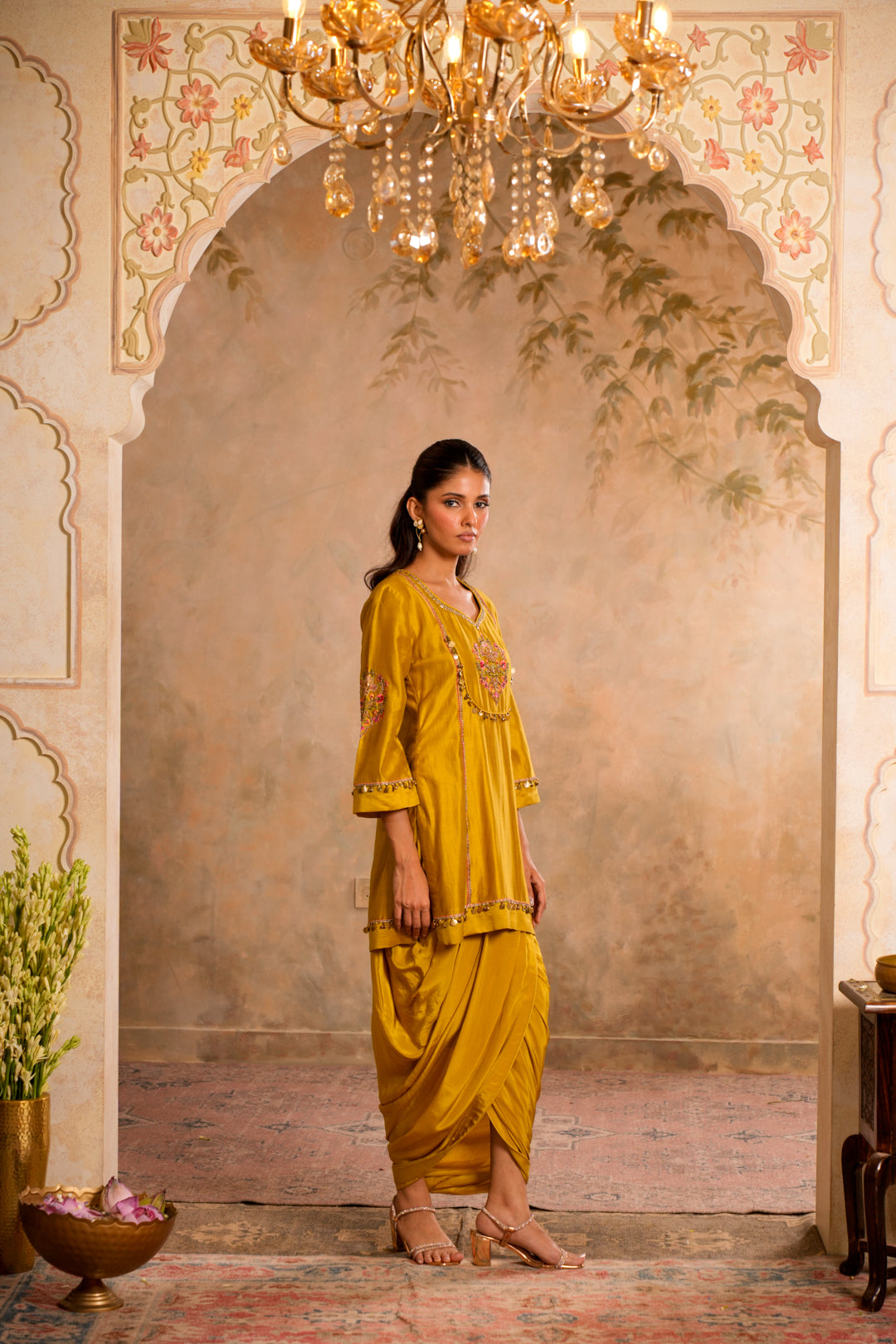 SIA GREENISH YELLOW INDO WESTERN SET