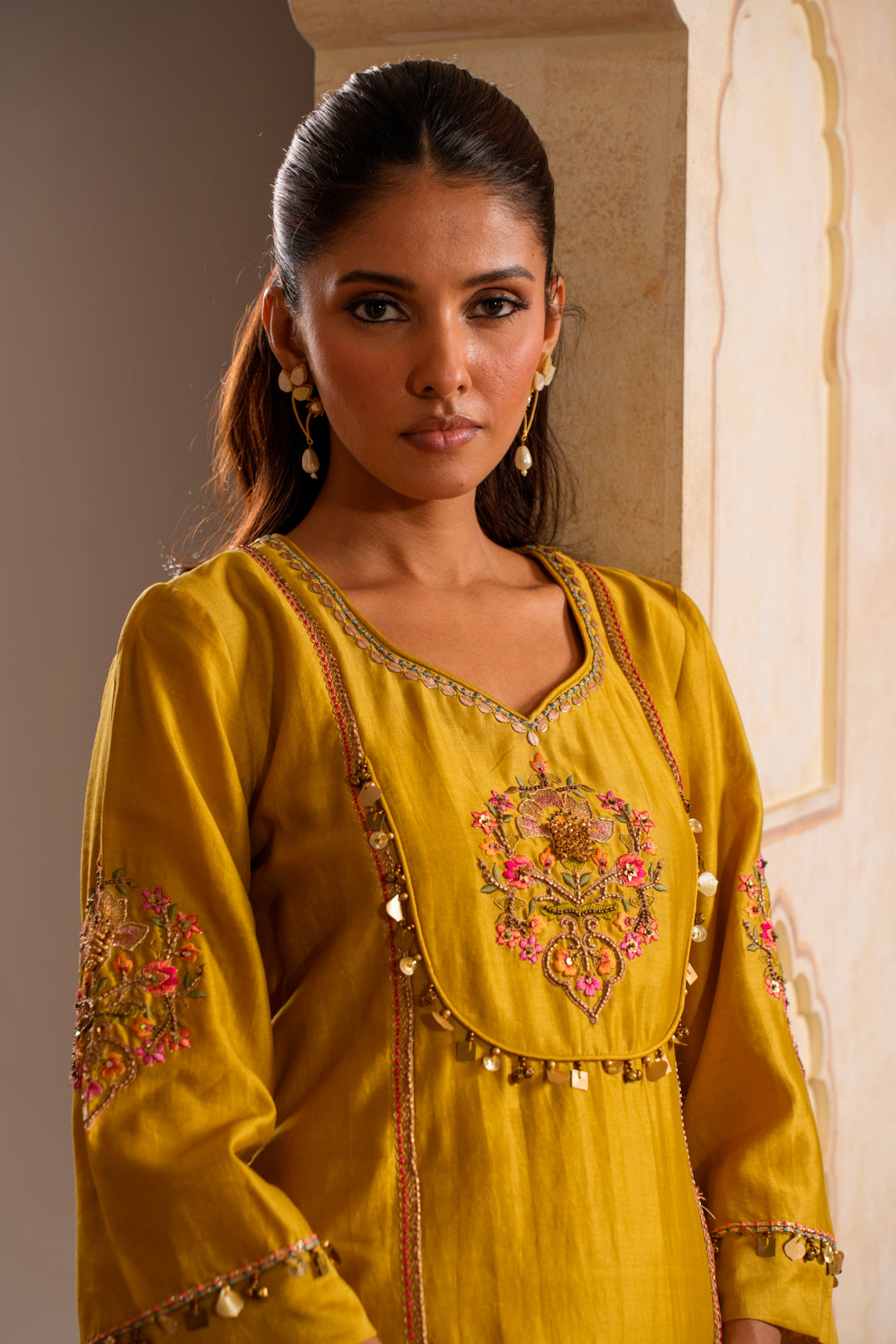 SIA GREENISH YELLOW INDO WESTERN SET