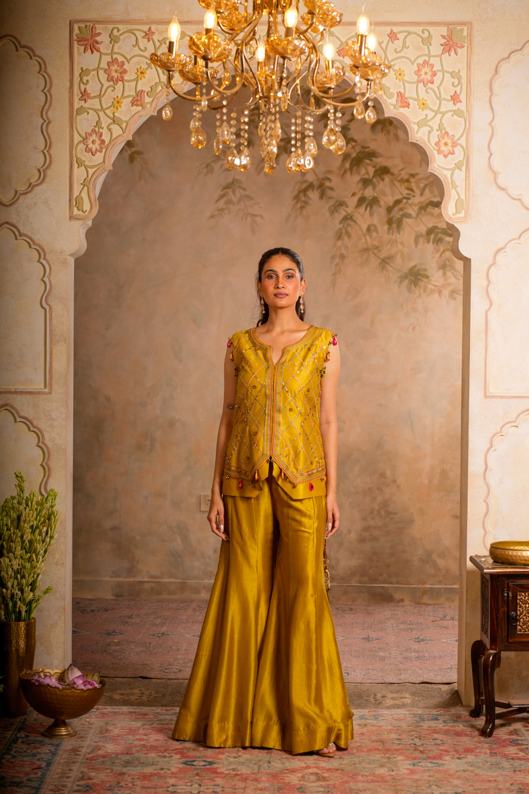 GUL GREENISH YELLOW SHARARA SET