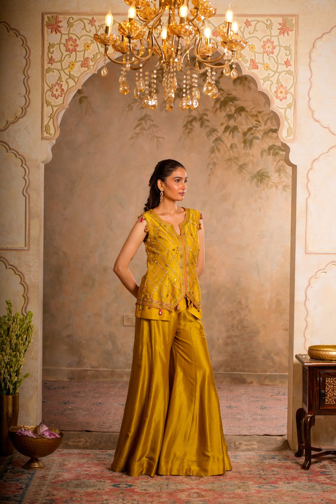 GUL GREENISH YELLOW SHARARA SET