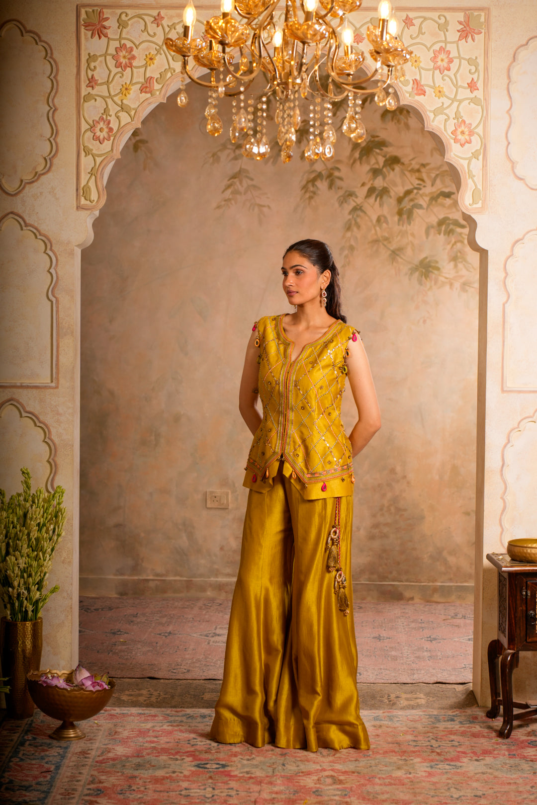 GUL GREENISH YELLOW SHARARA SET