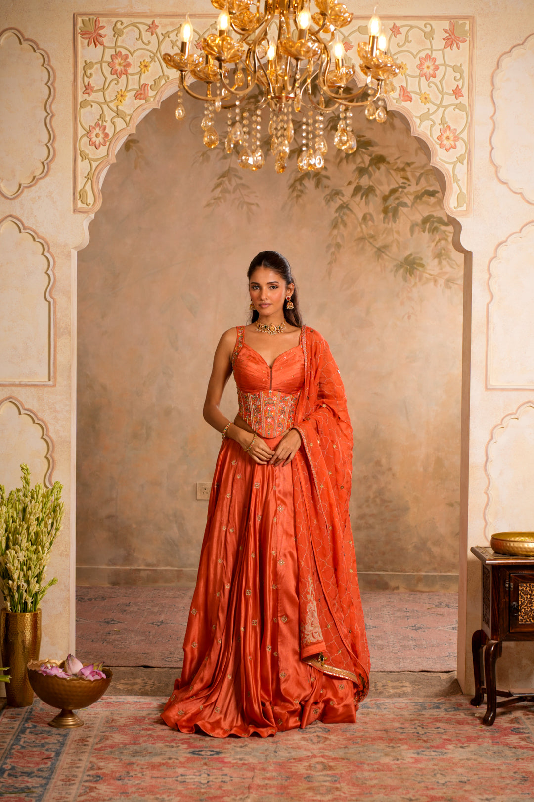 SAAZ PEACH ORANGE LEHENGA SET