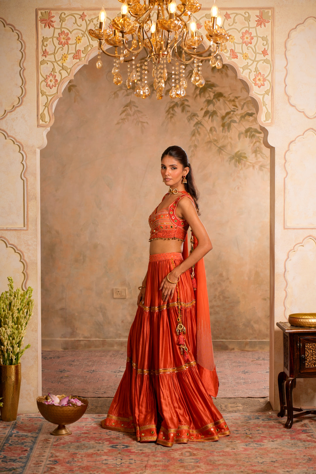 CHAADNI PEACH ORANGE LEHENGA SET