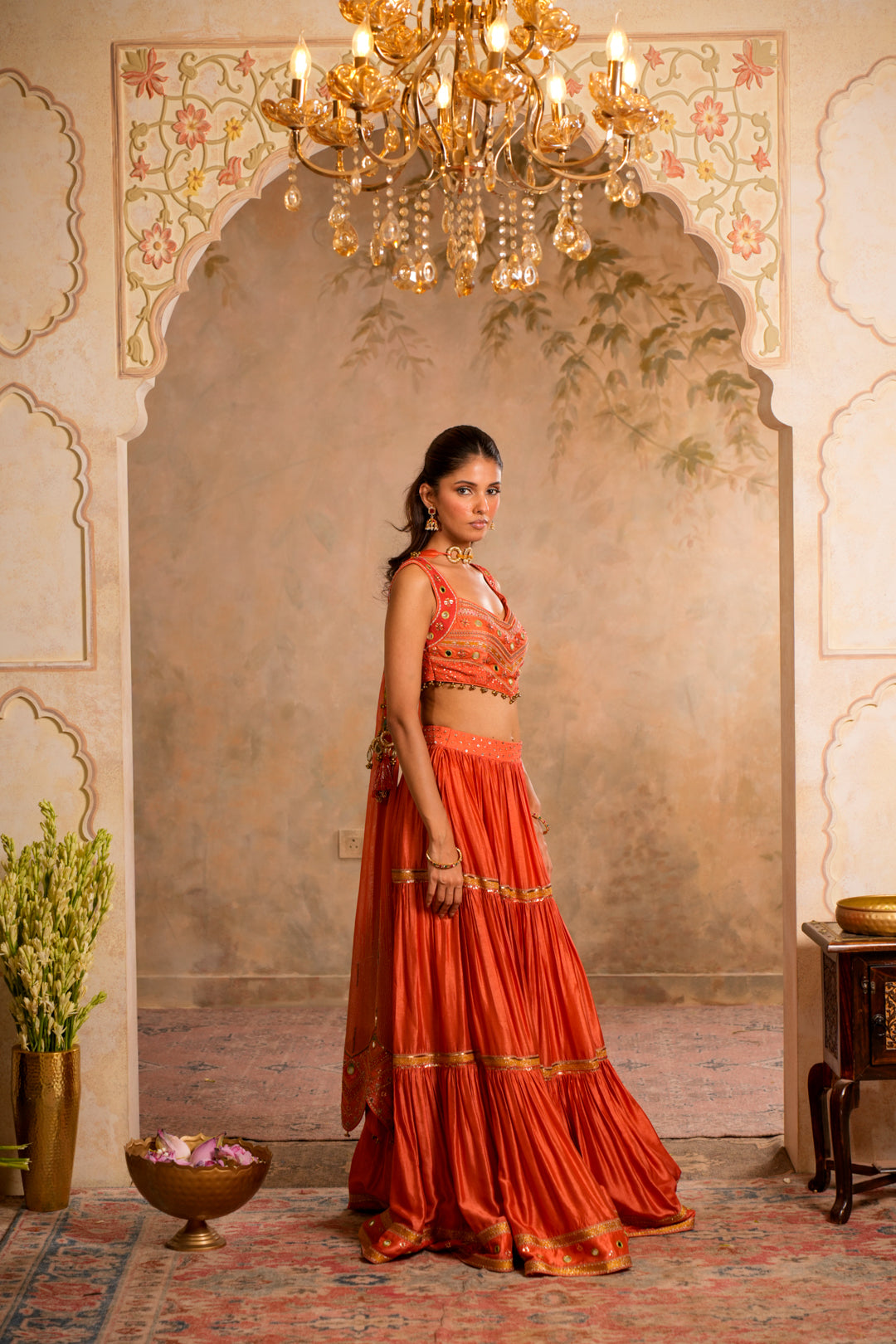 CHAADNI PEACH ORANGE LEHENGA SET