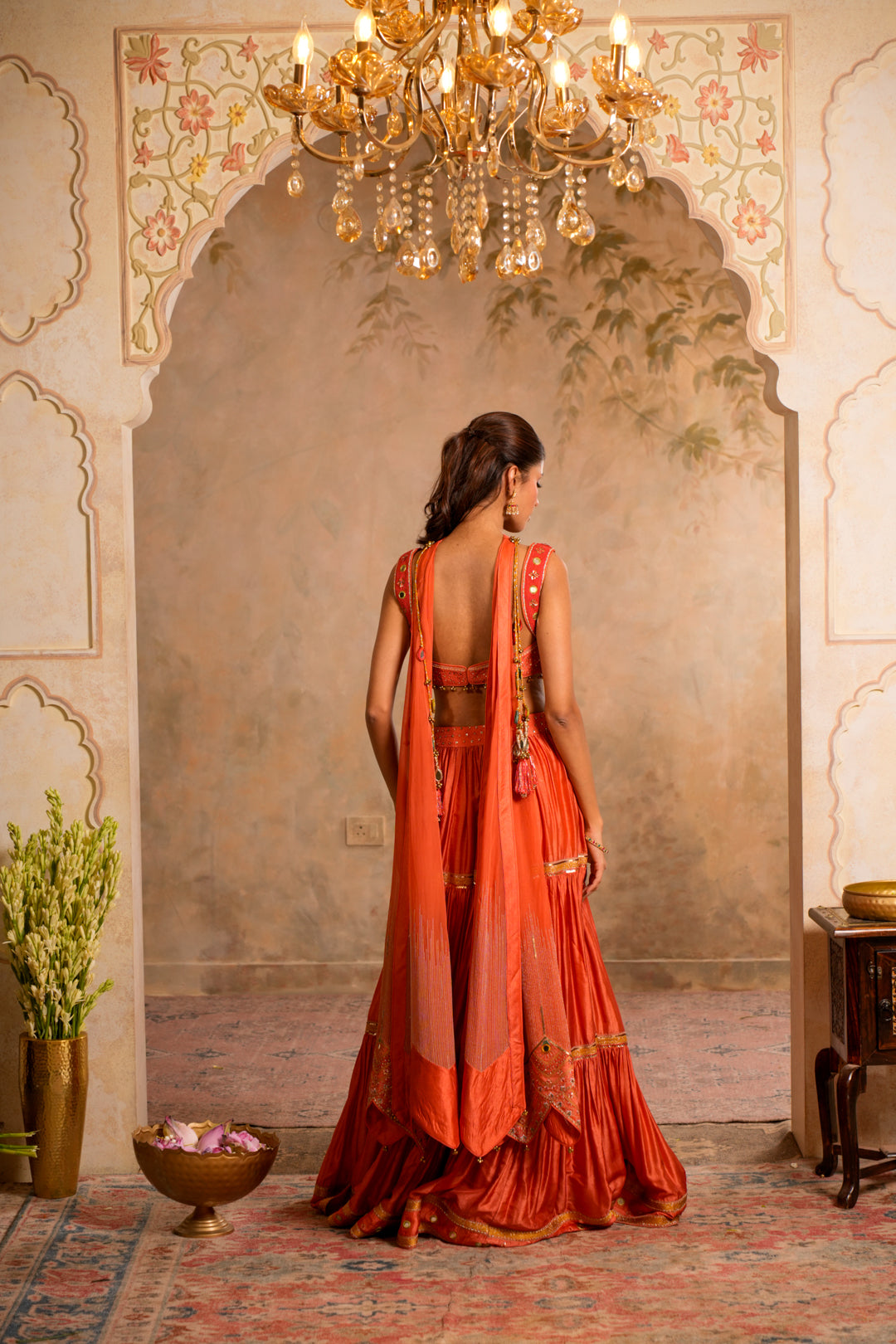 CHAADNI PEACH ORANGE LEHENGA SET